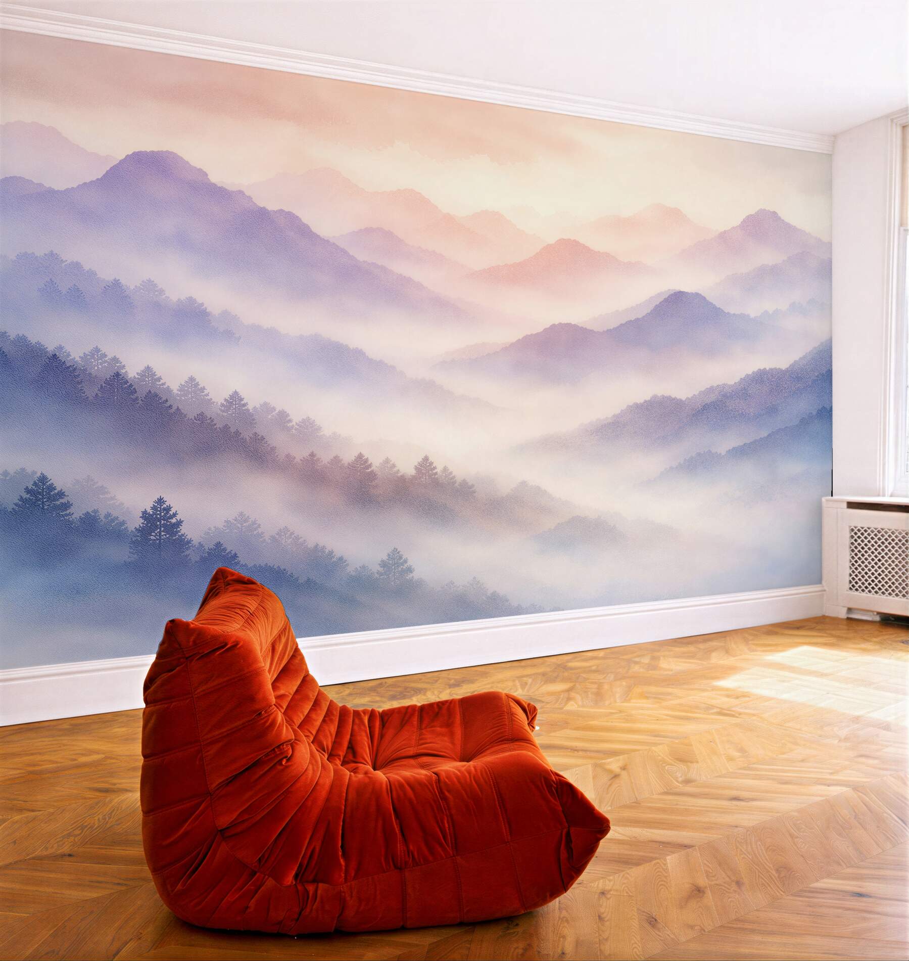 Fototapeta pastelowe góry we mgle