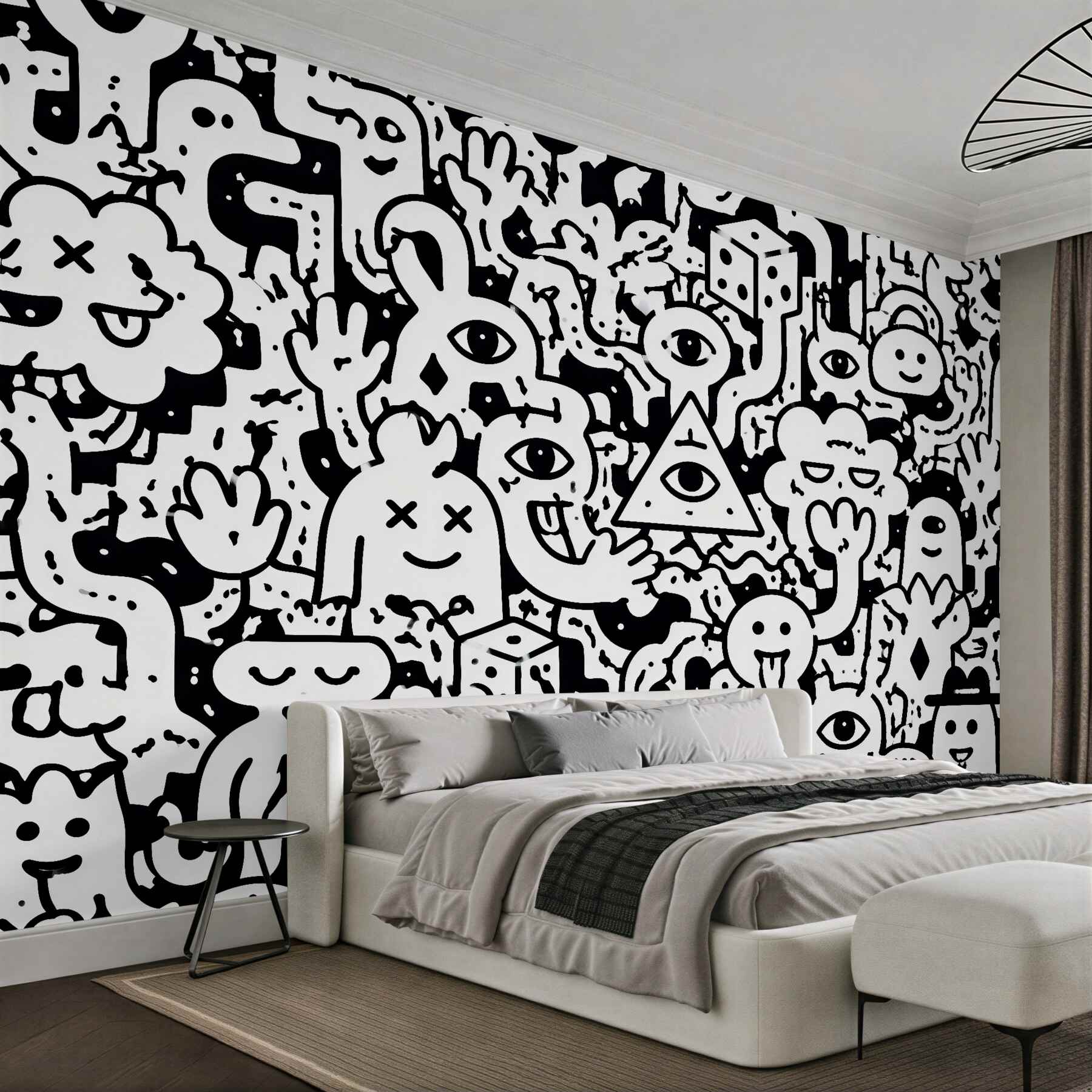 Fototapeta czarno-białe potworki doodle