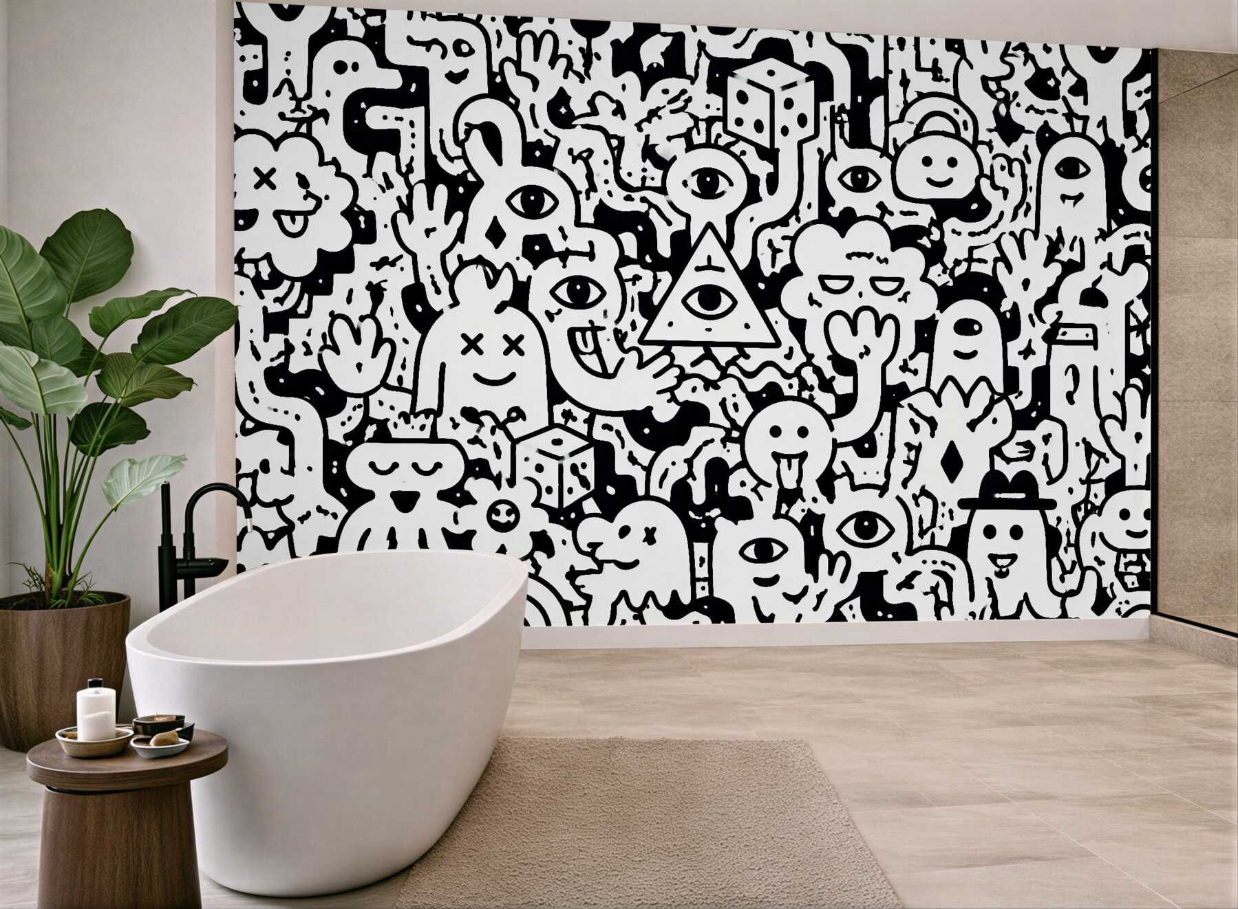Fototapeta czarno-białe potworki doodle?v23