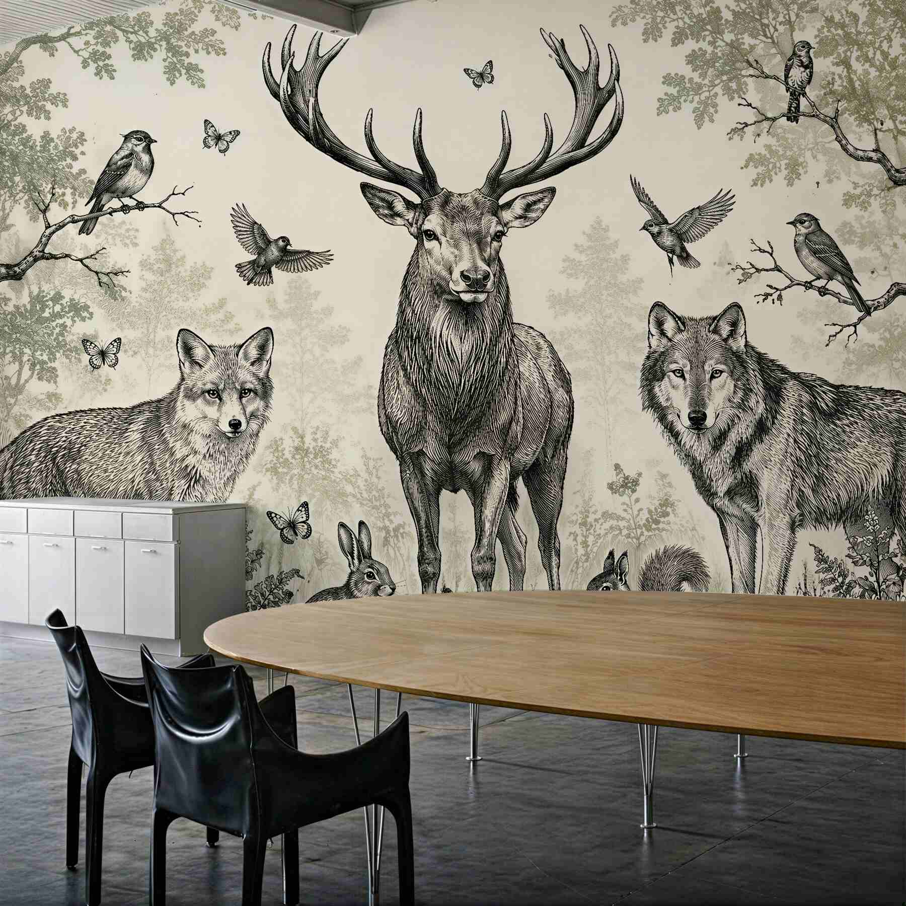 Fototapeta leśne zwierzęta w stylu ryciny