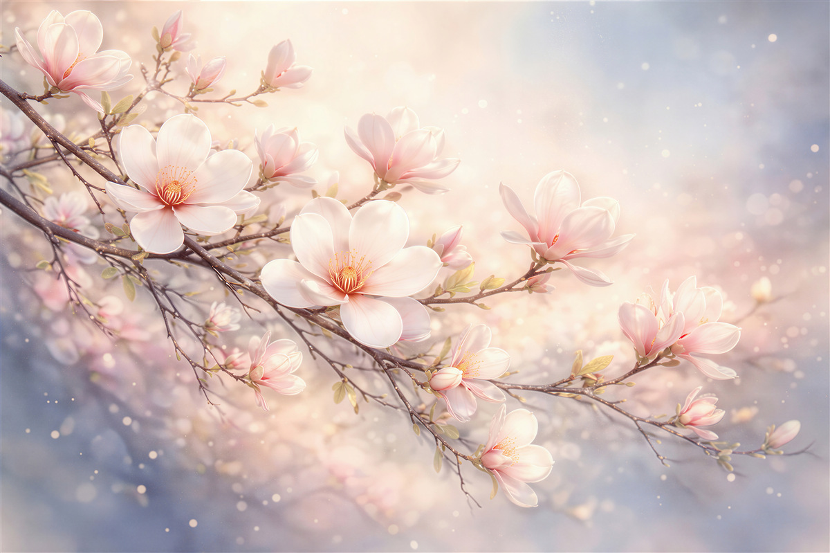 Fototapeta kwitnąca magnolia w pastelowym świetle