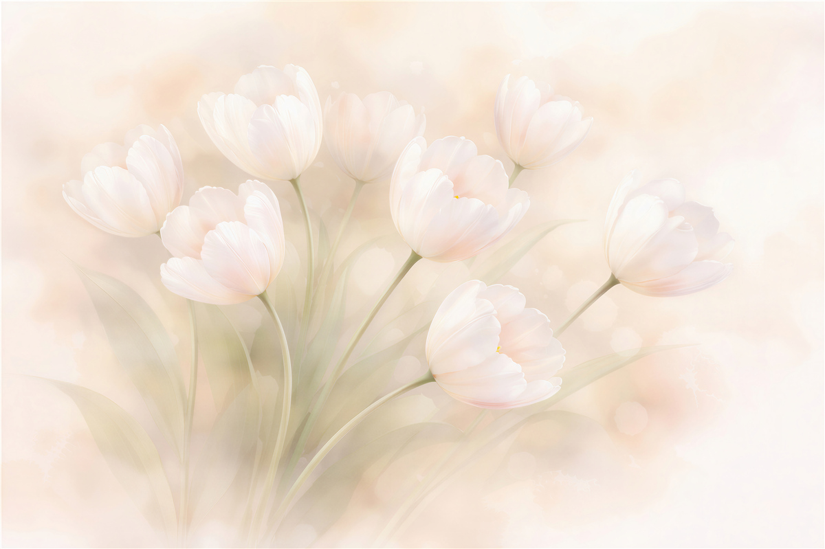 Fototapeta pudrowe tulipany w blasku