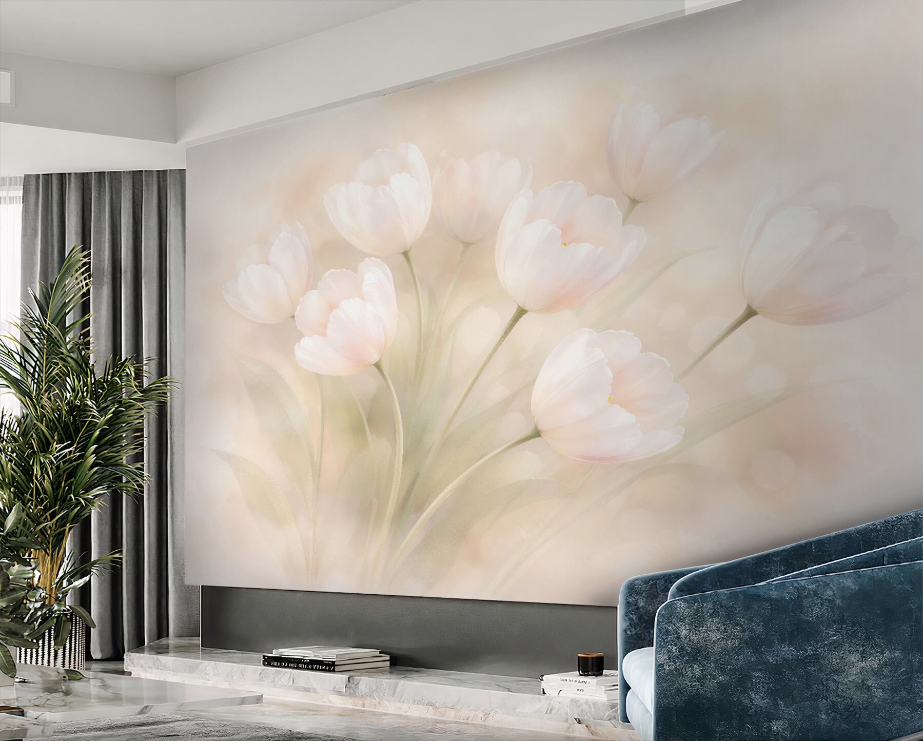 Fototapeta pudrowe tulipany w blasku