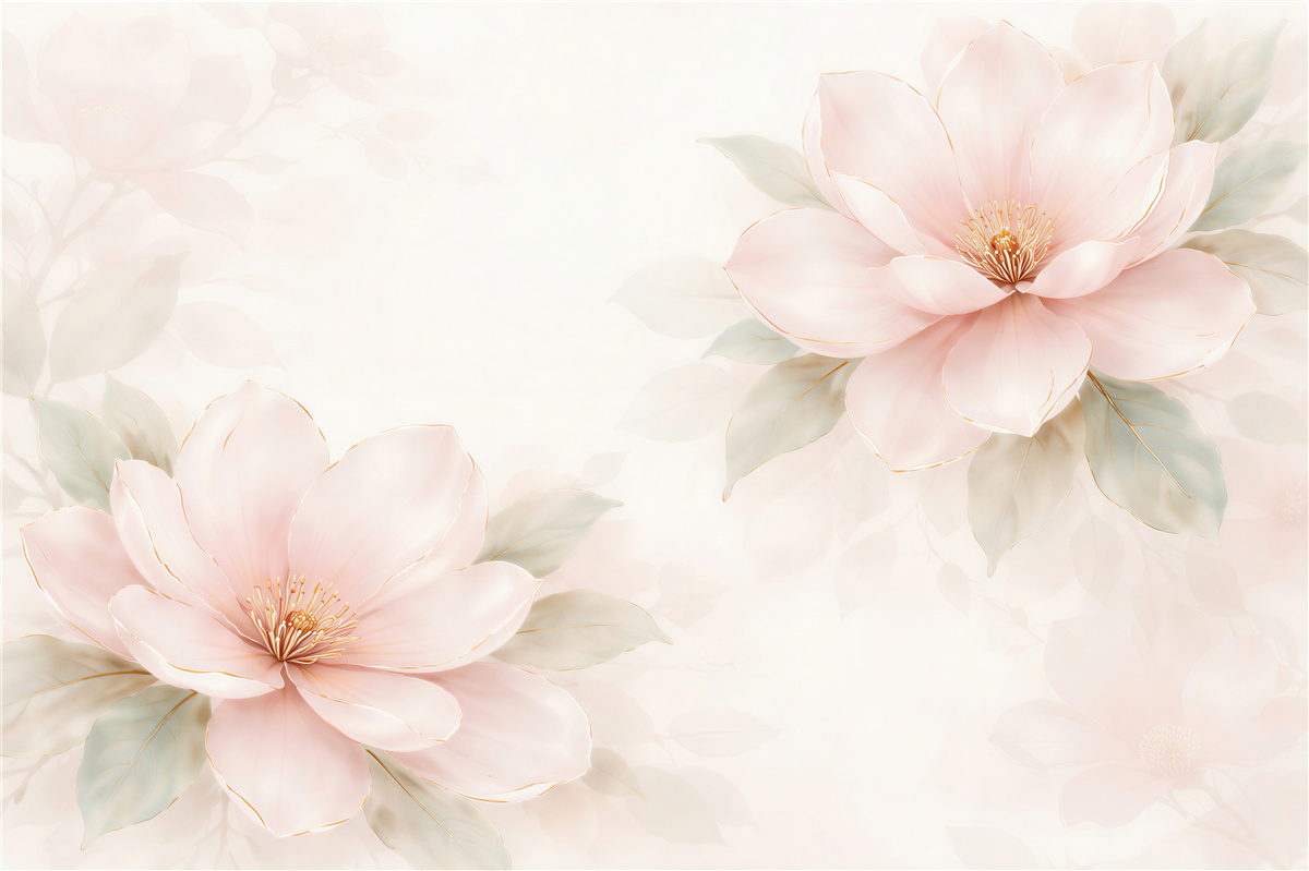 Fototapeta pudrowe magnolie ze złotą linią
