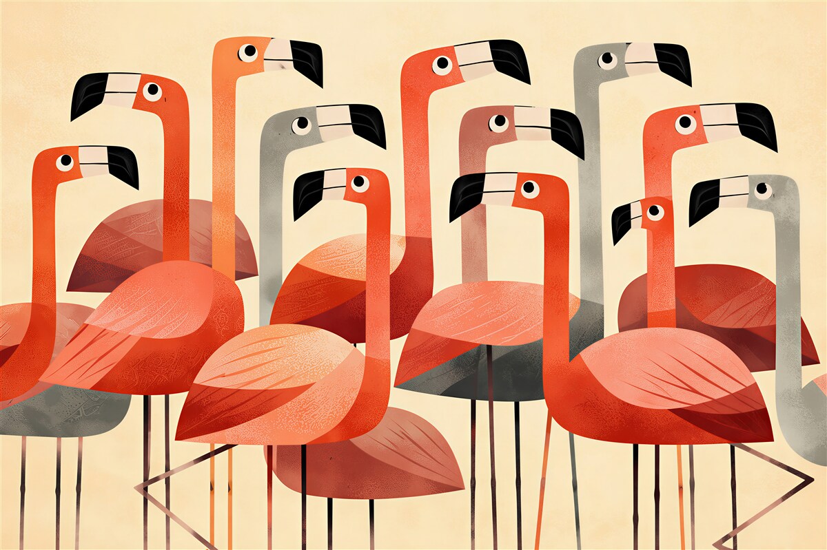 Fototapeta stylizowane flamingi retro
