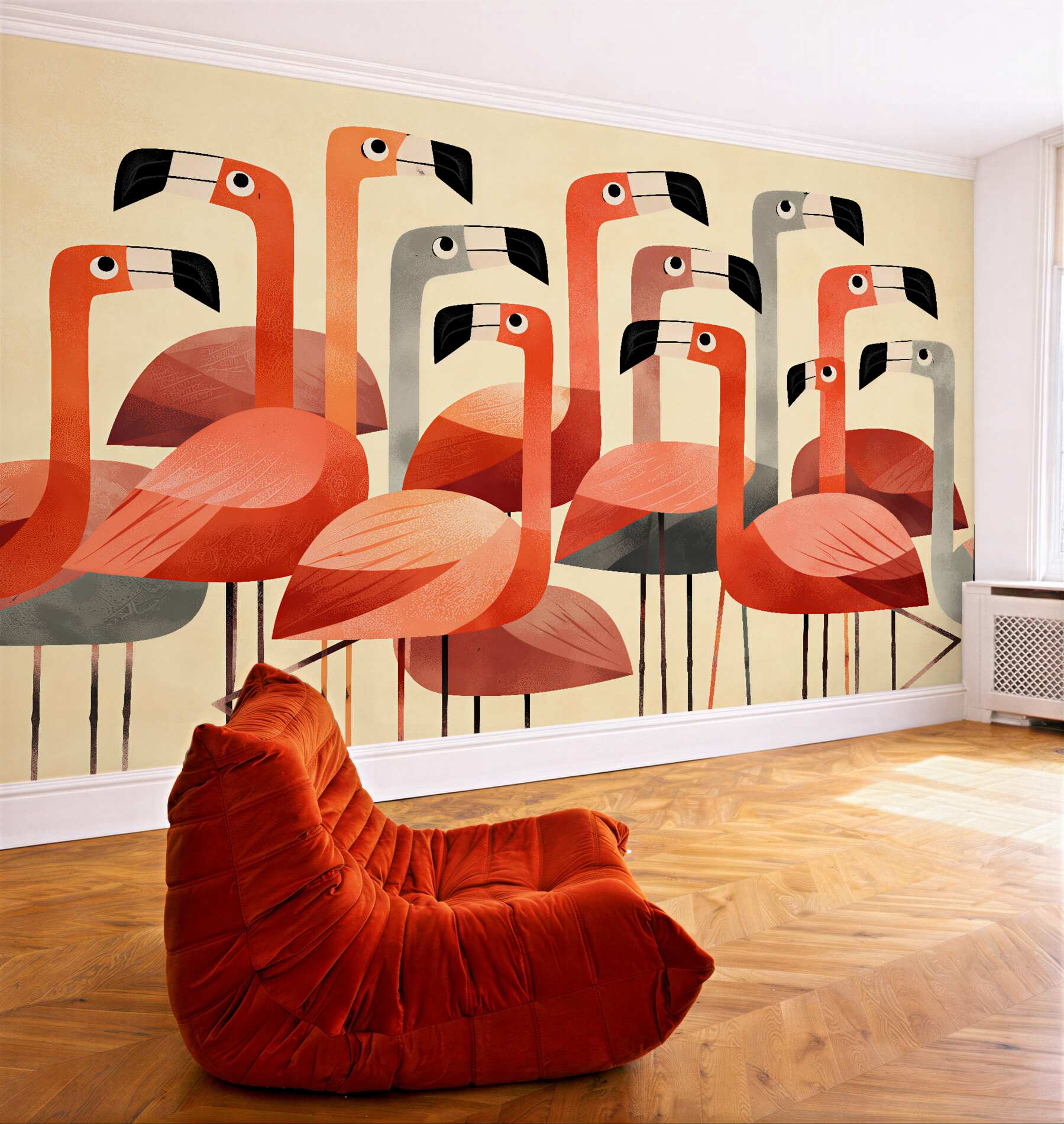 Fototapeta stylizowane flamingi retro