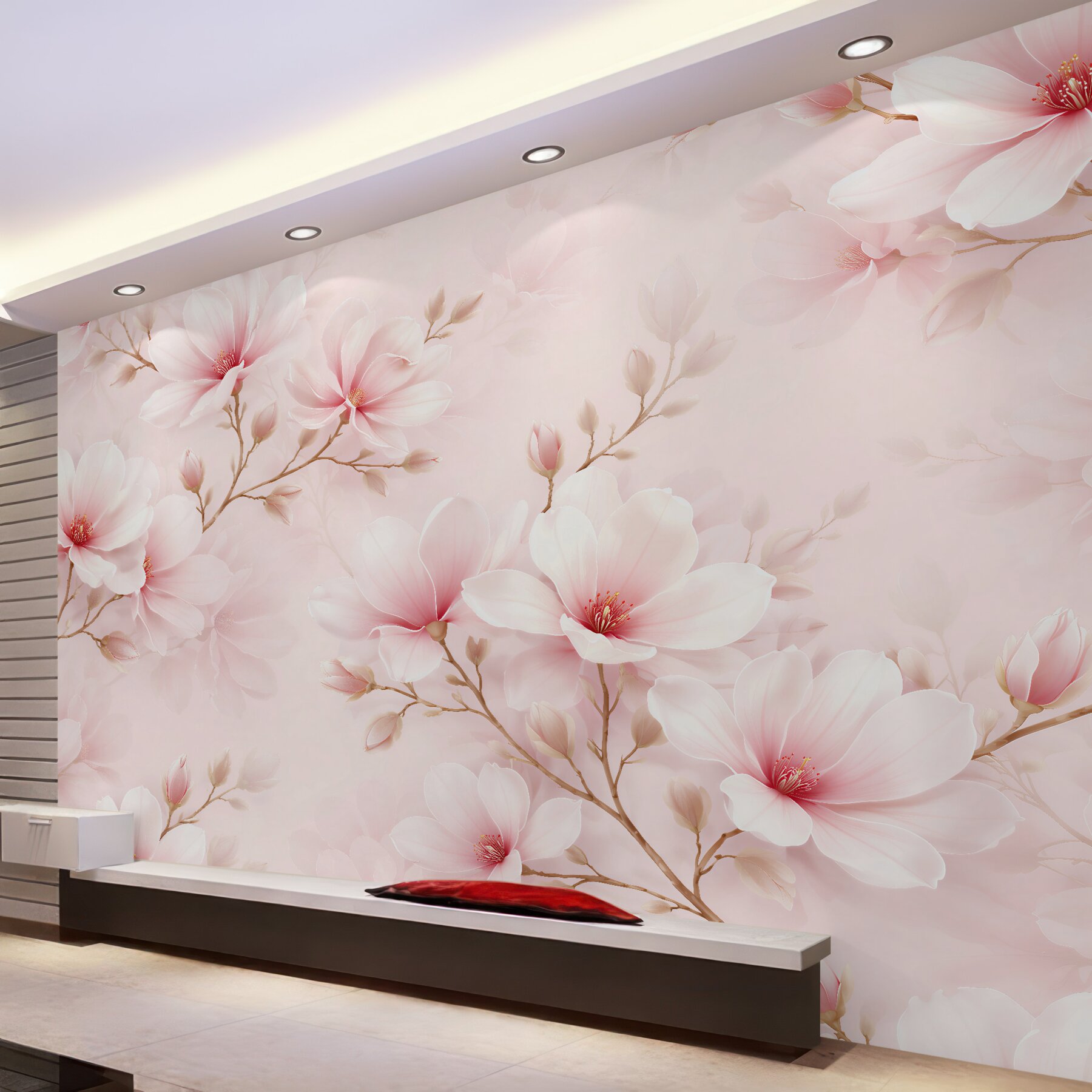 Fototapeta pudrowa magnolia w kwiatach