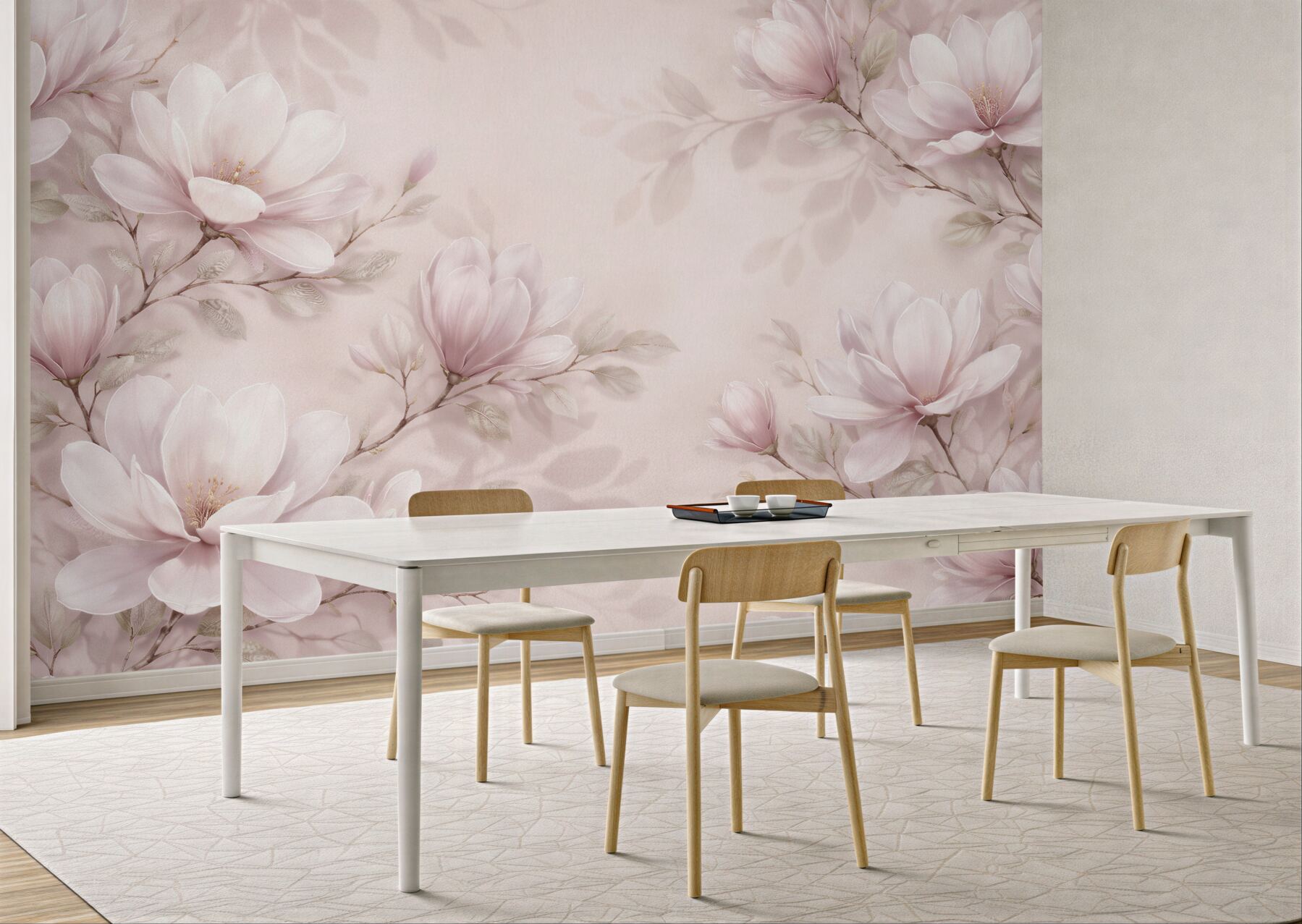 Fototapeta subtelne magnolie na pudrowym tle