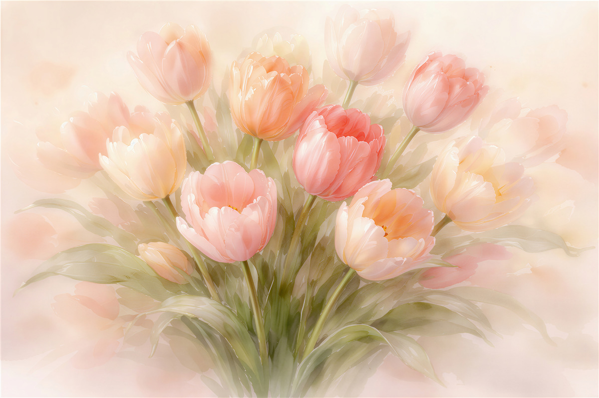 Fototapeta pastelowe tulipany w delikatnym blasku