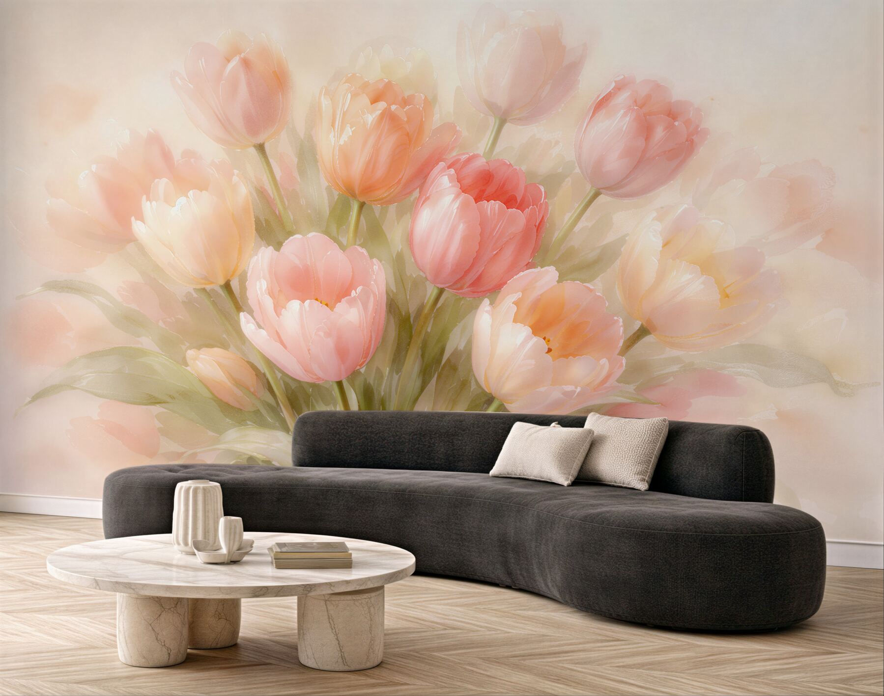 Fototapeta pastelowe tulipany w delikatnym blasku?v23