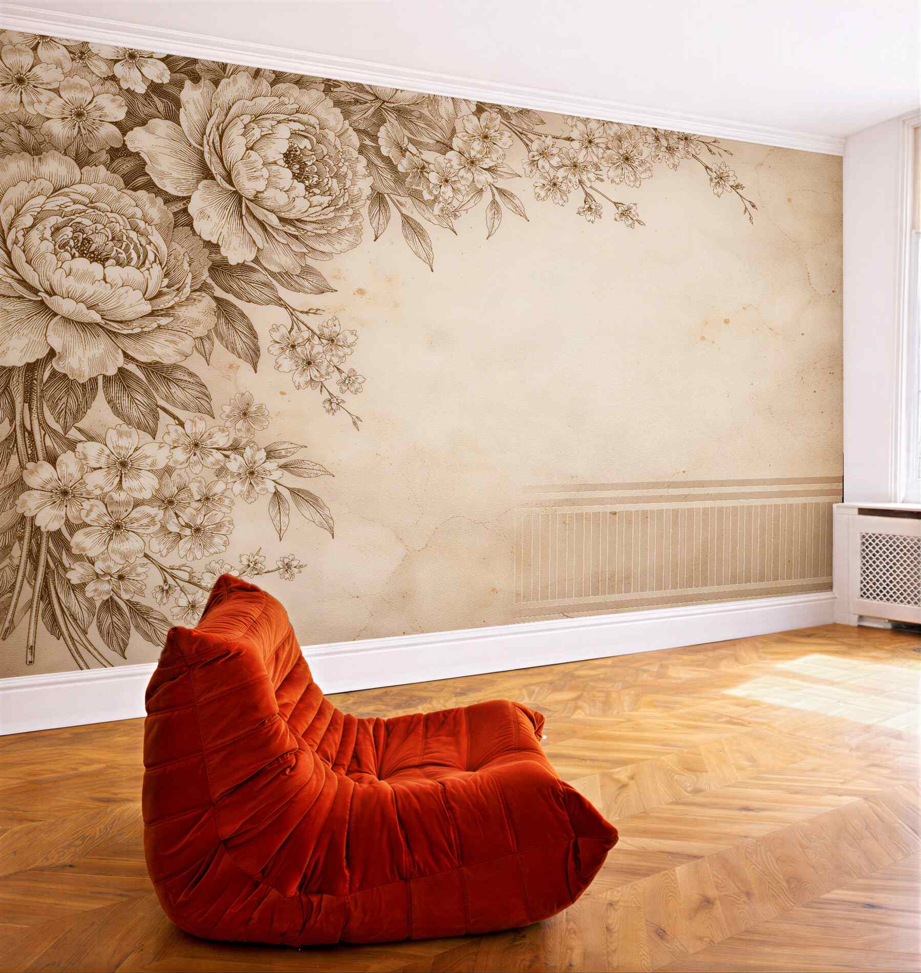 Fototapeta sepiowe peonie w eleganckim rysunku?v23