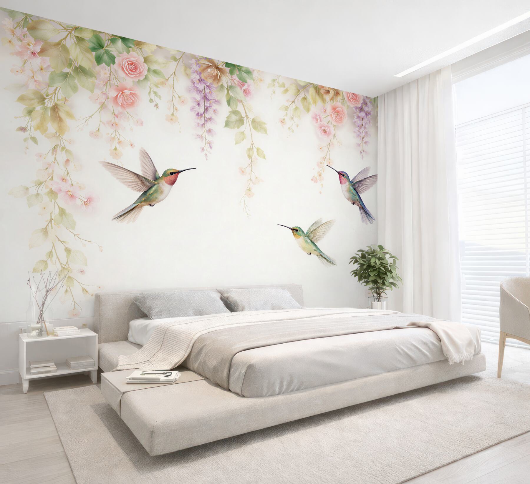 Fototapeta kolibry w pastelowych kwiatach