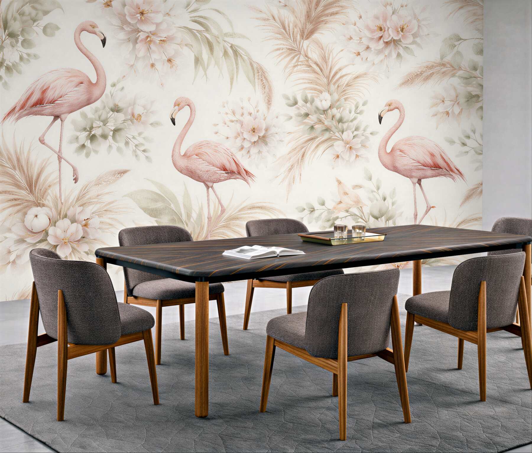 Fototapeta pastelowe flamingi w kwiatach