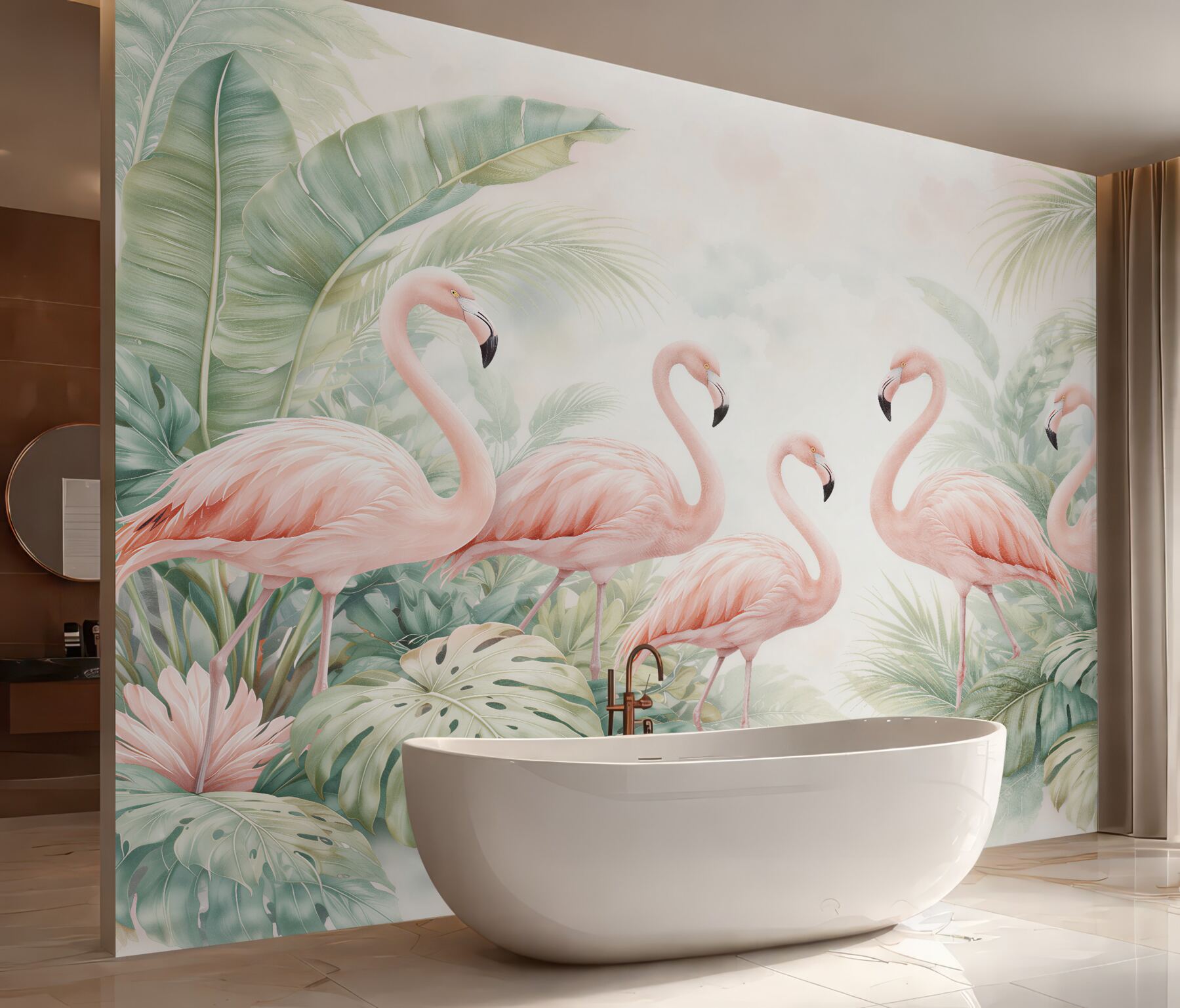 Fototapeta flamingi w tropikalnych liściach?v23