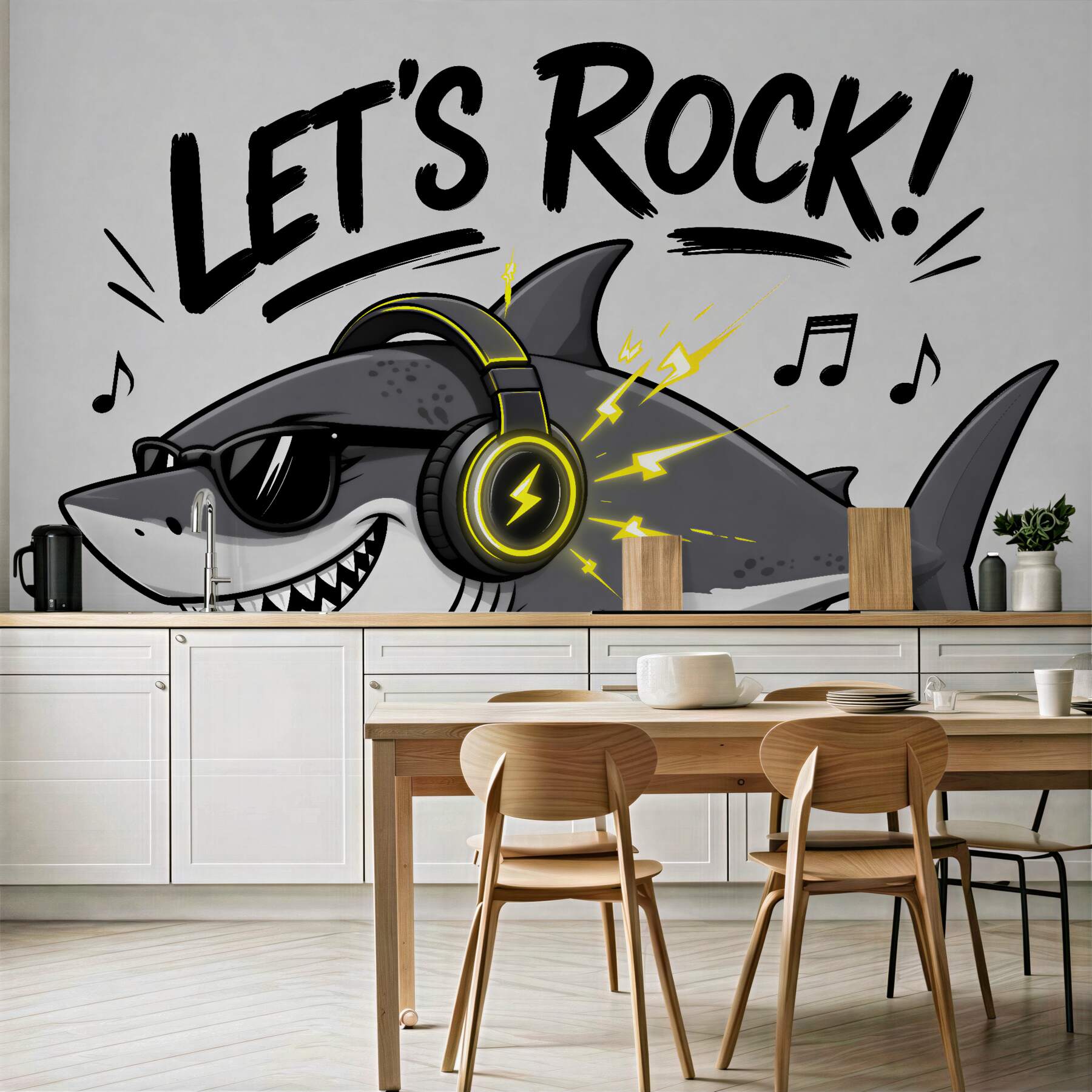 Fototapeta rockowy rekin w słuchawkach