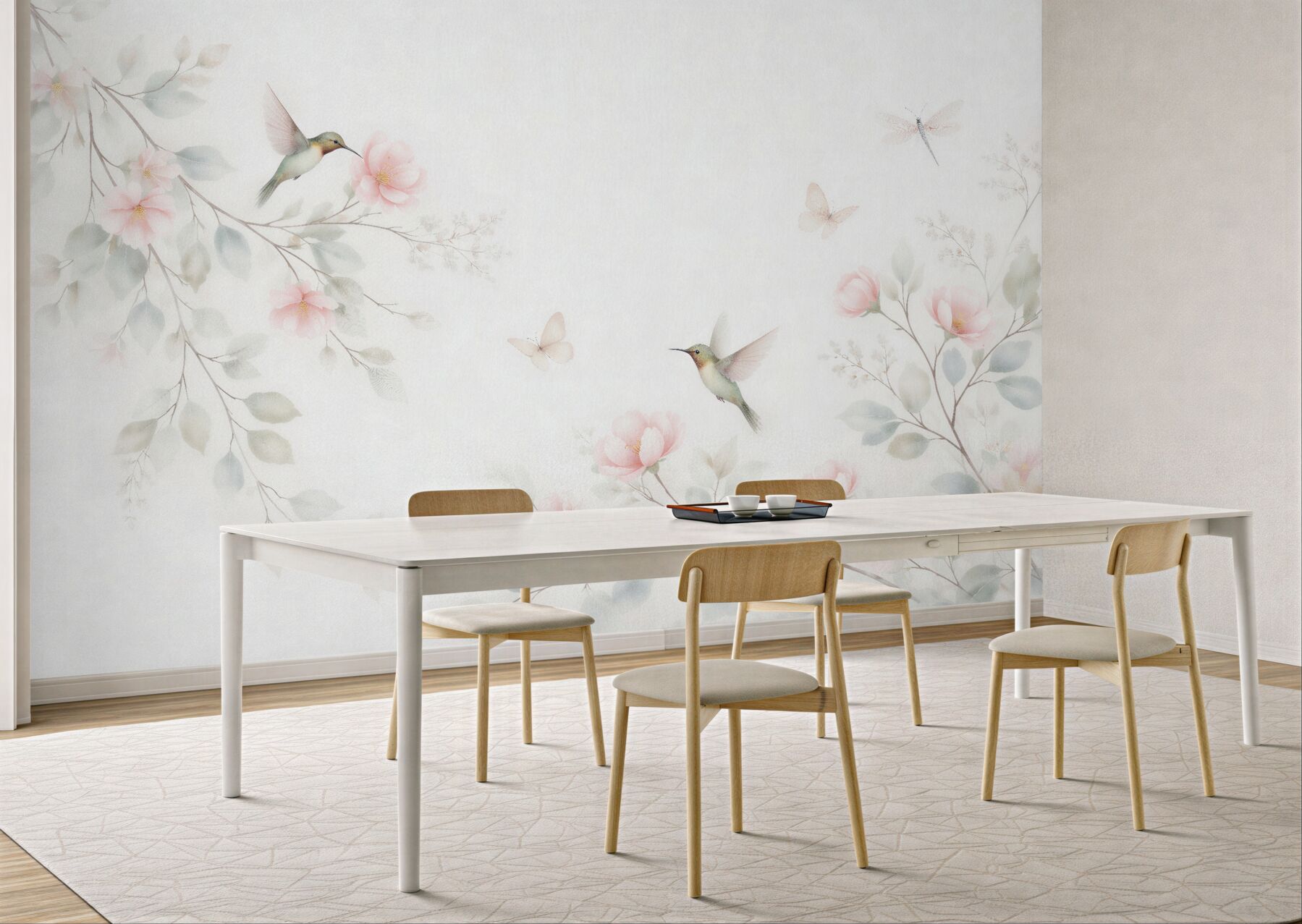Fototapeta kolibry w pastelowych kwiatach
