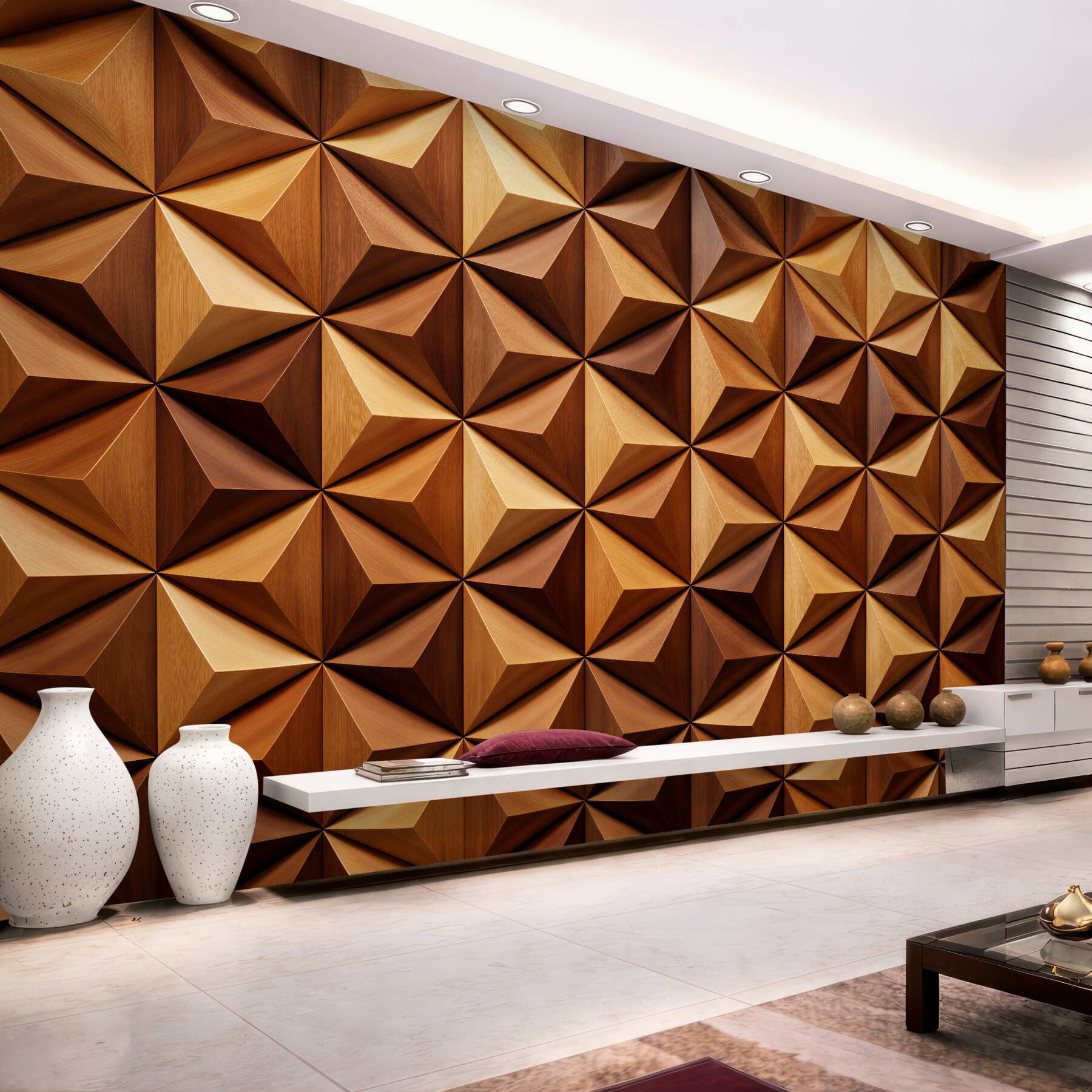 Fototapeta drewniana geometryczna mozaika 3d