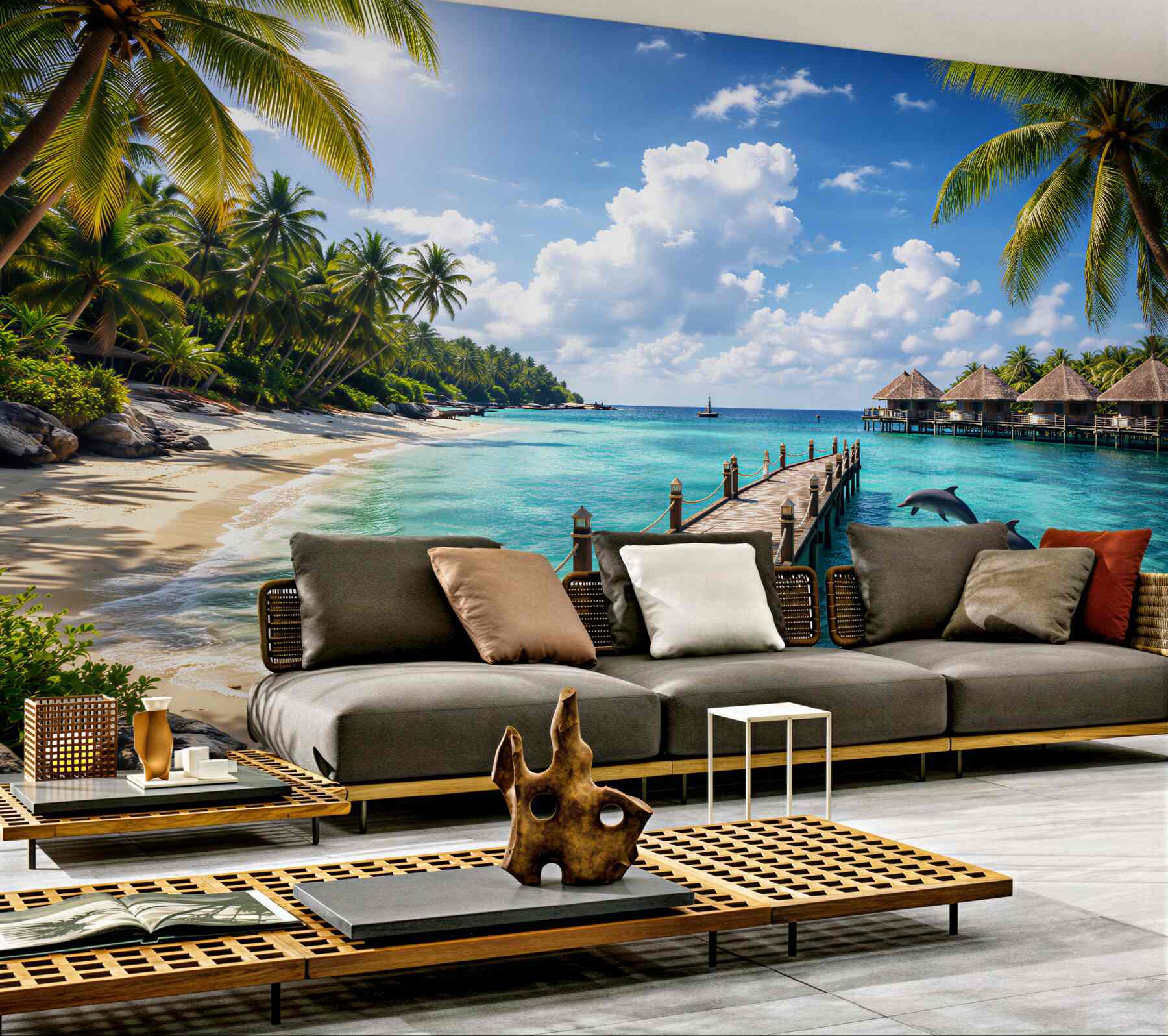 Fototapeta rajska plaża z delfinami