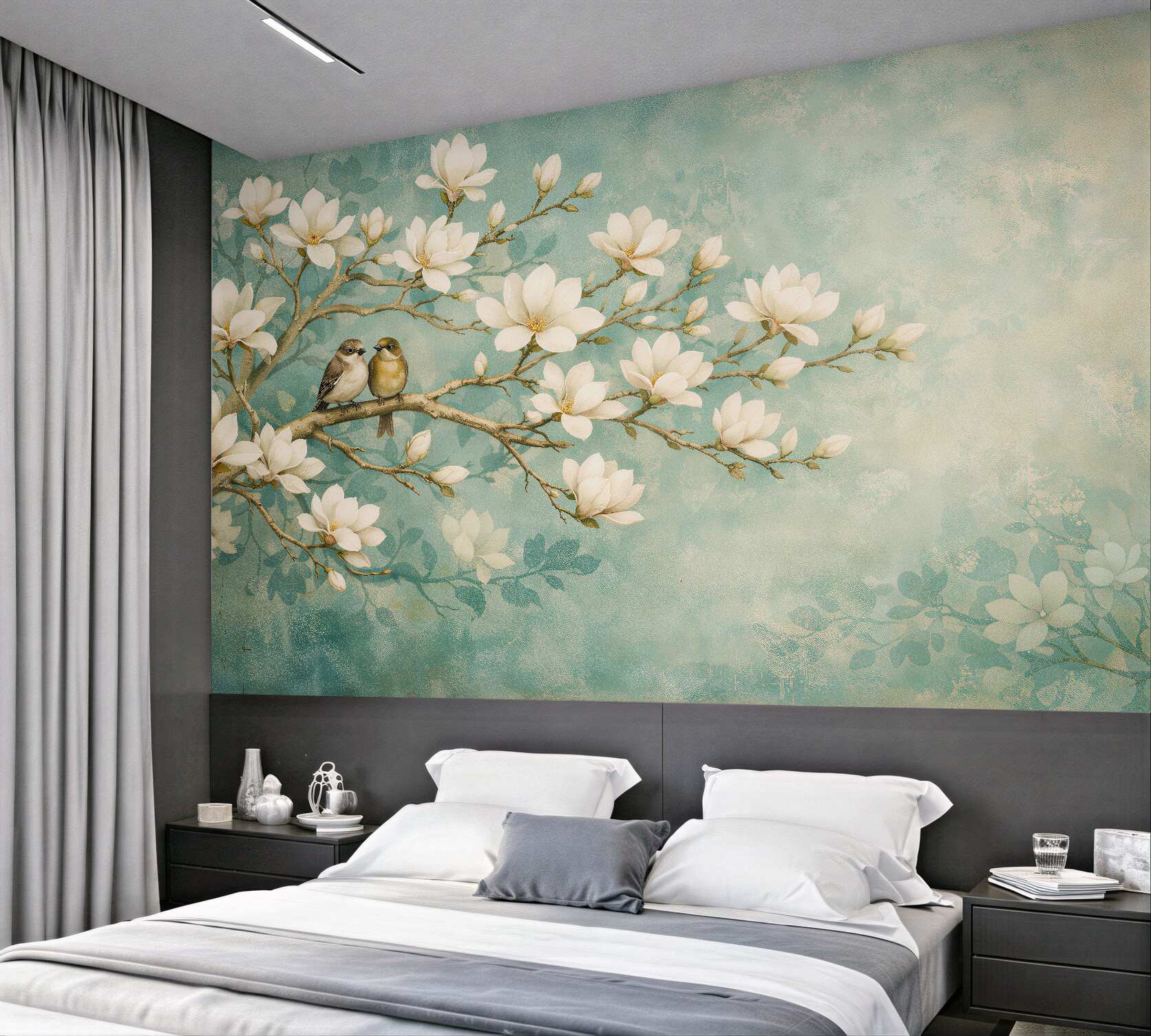 Fototapeta magnolie z ptaszkami na gałęzi?v23