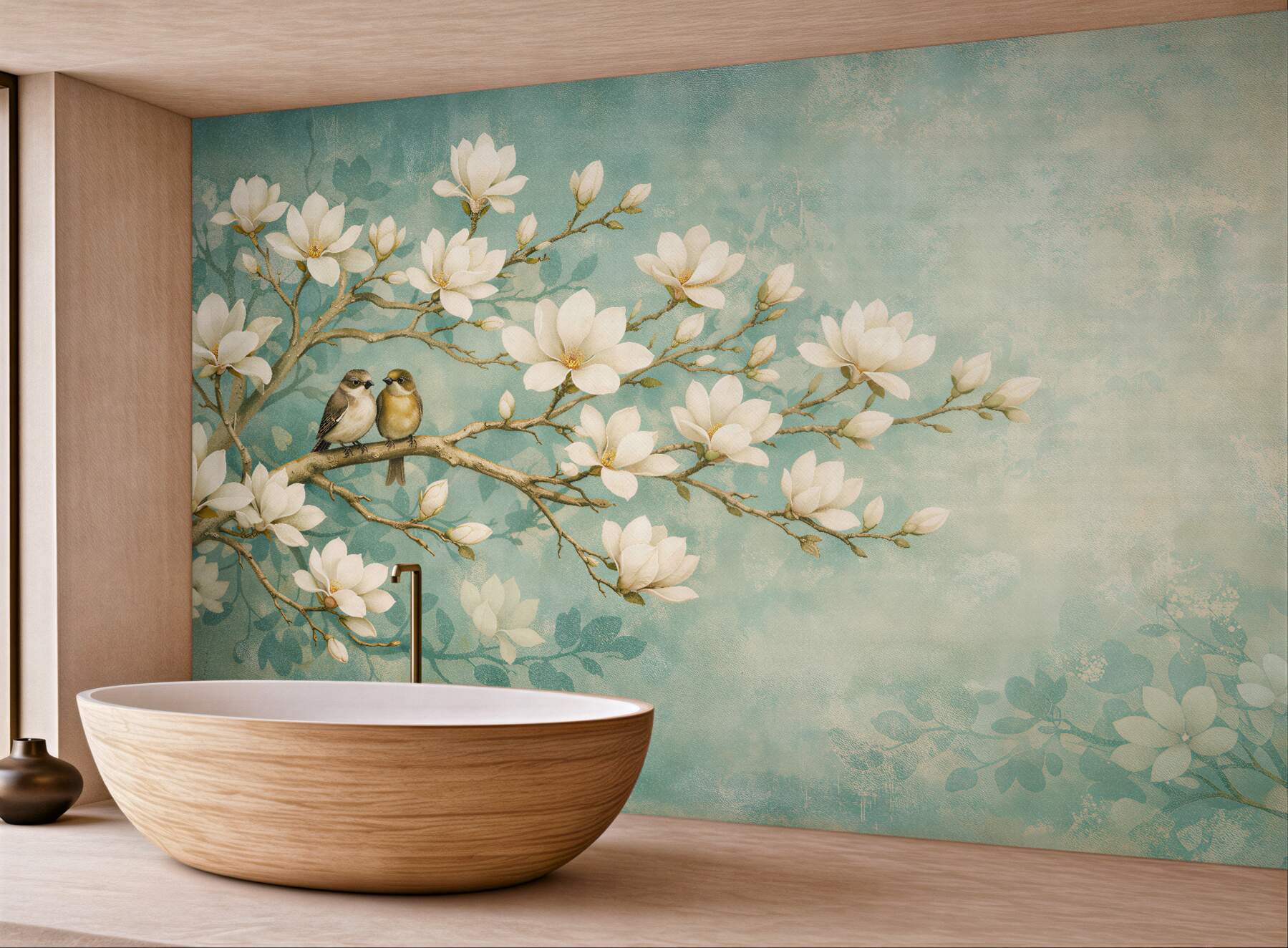Fototapeta magnolie z ptaszkami na gałęzi?v23