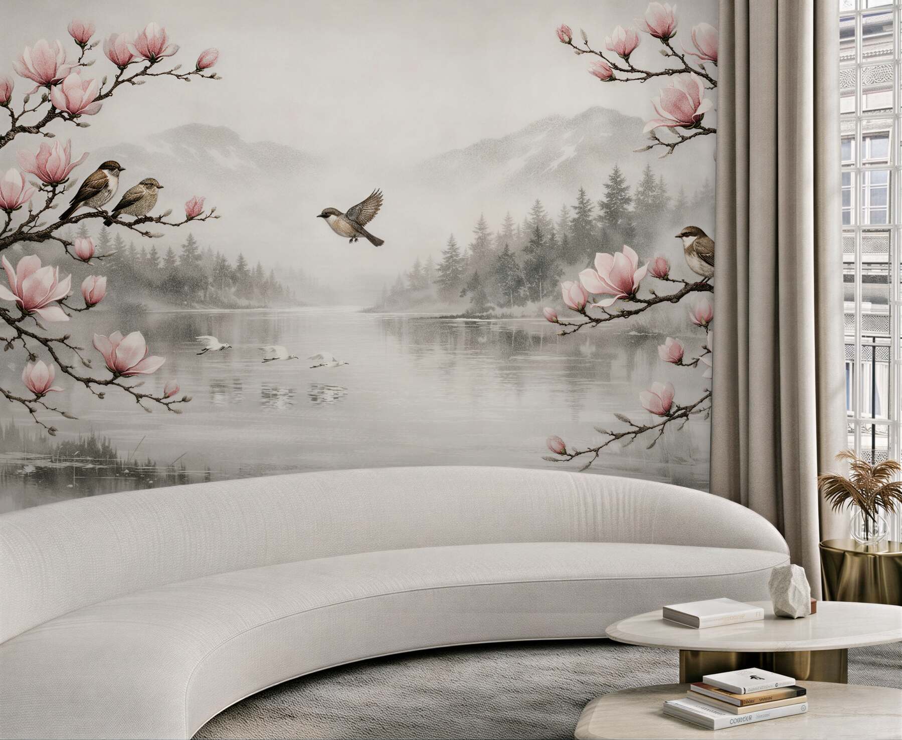Fototapeta magnolie nad mglistym jeziorem?v23