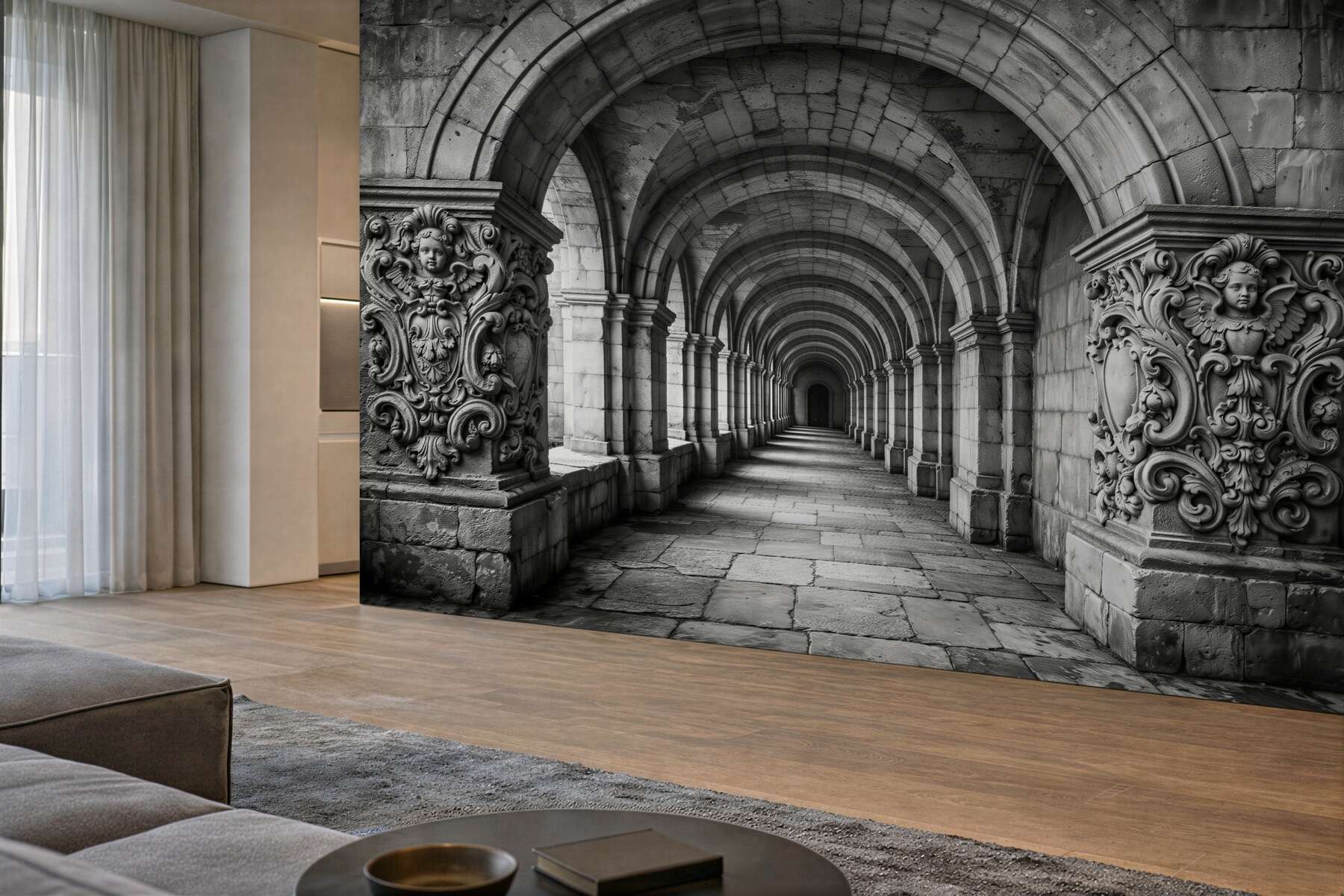 Fototapeta monumentalny kamienny arkadowy korytarz