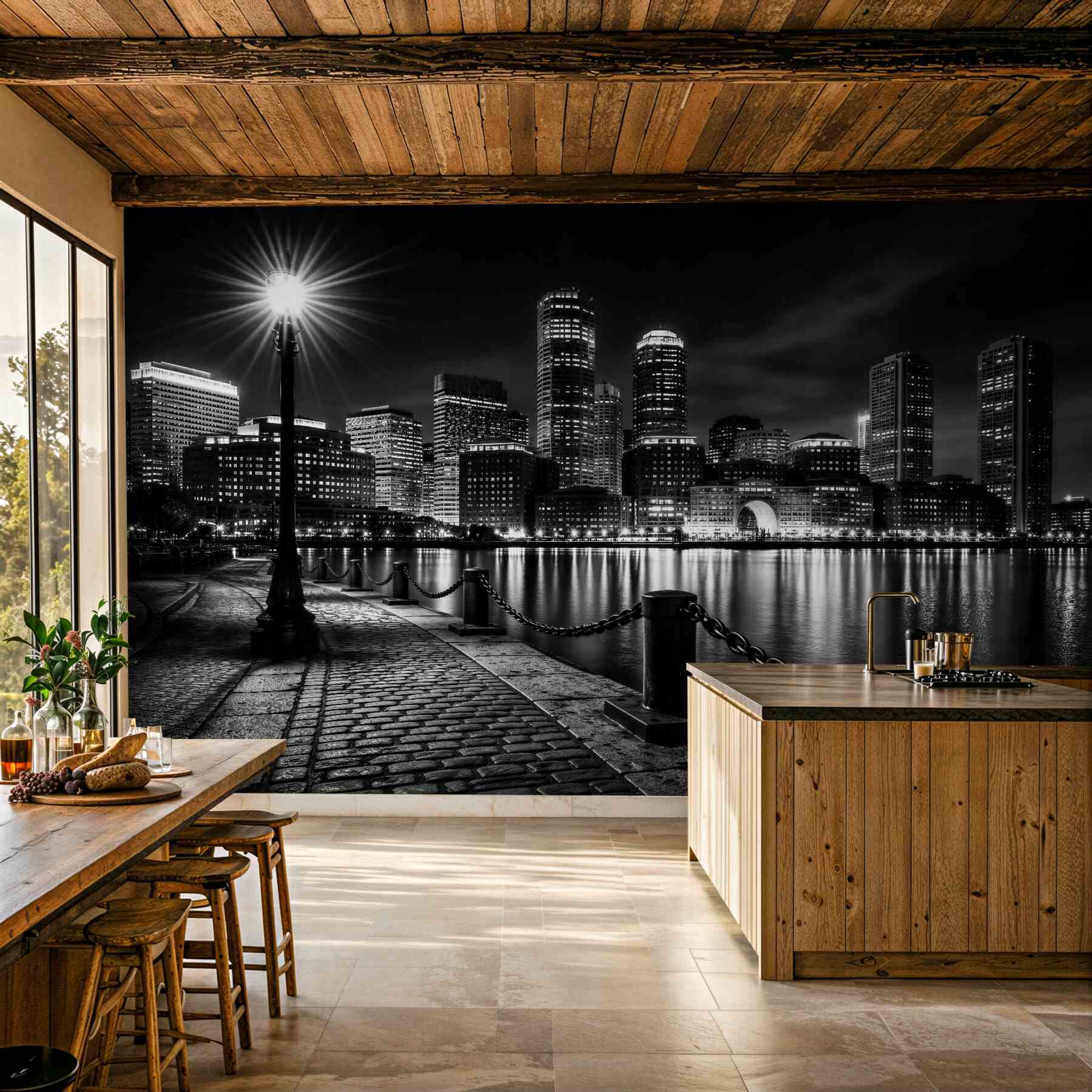 Fototapeta nocne miasto nad spokojną wodą
