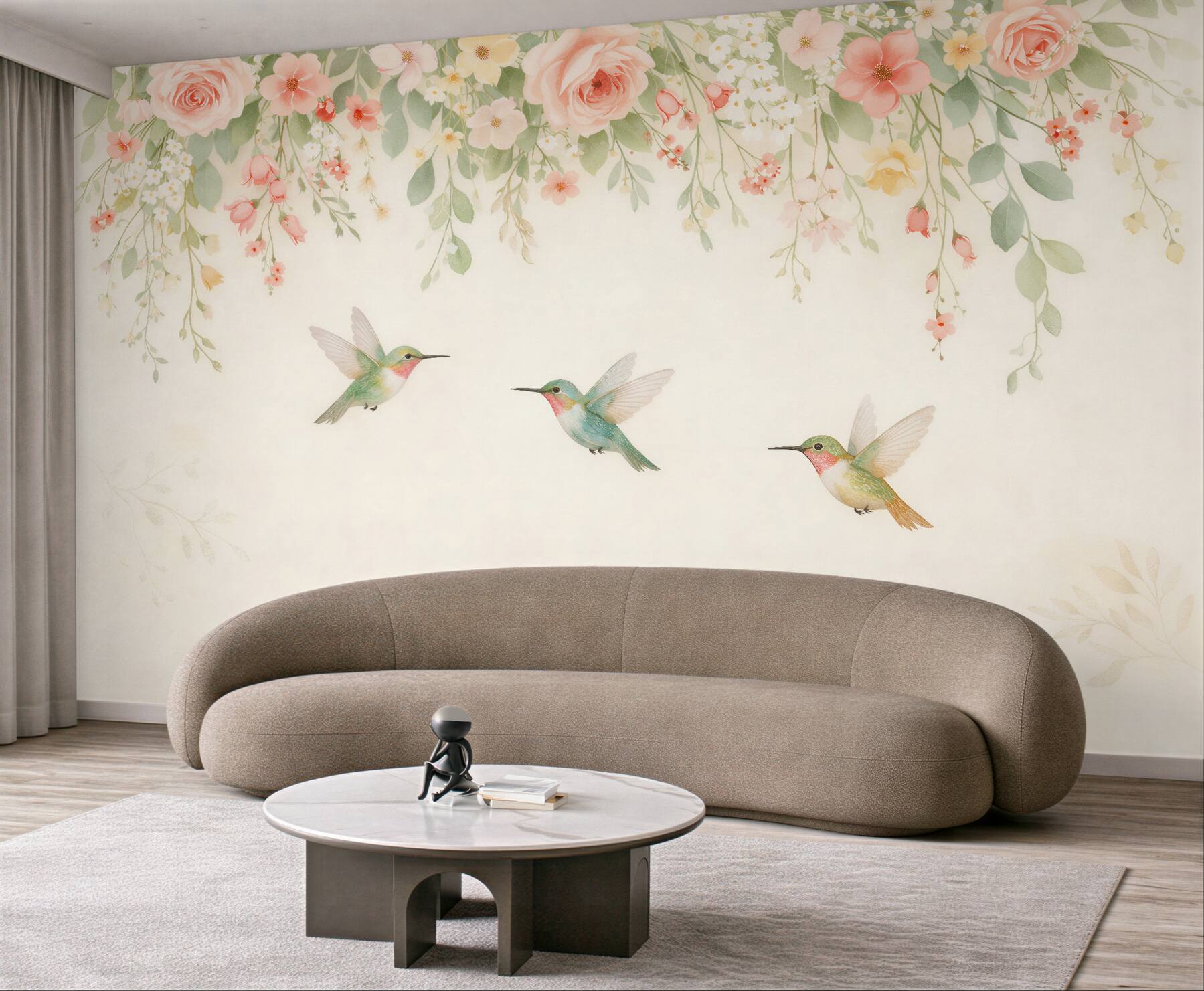 Fototapeta pastelowe kolibry w kwiatach