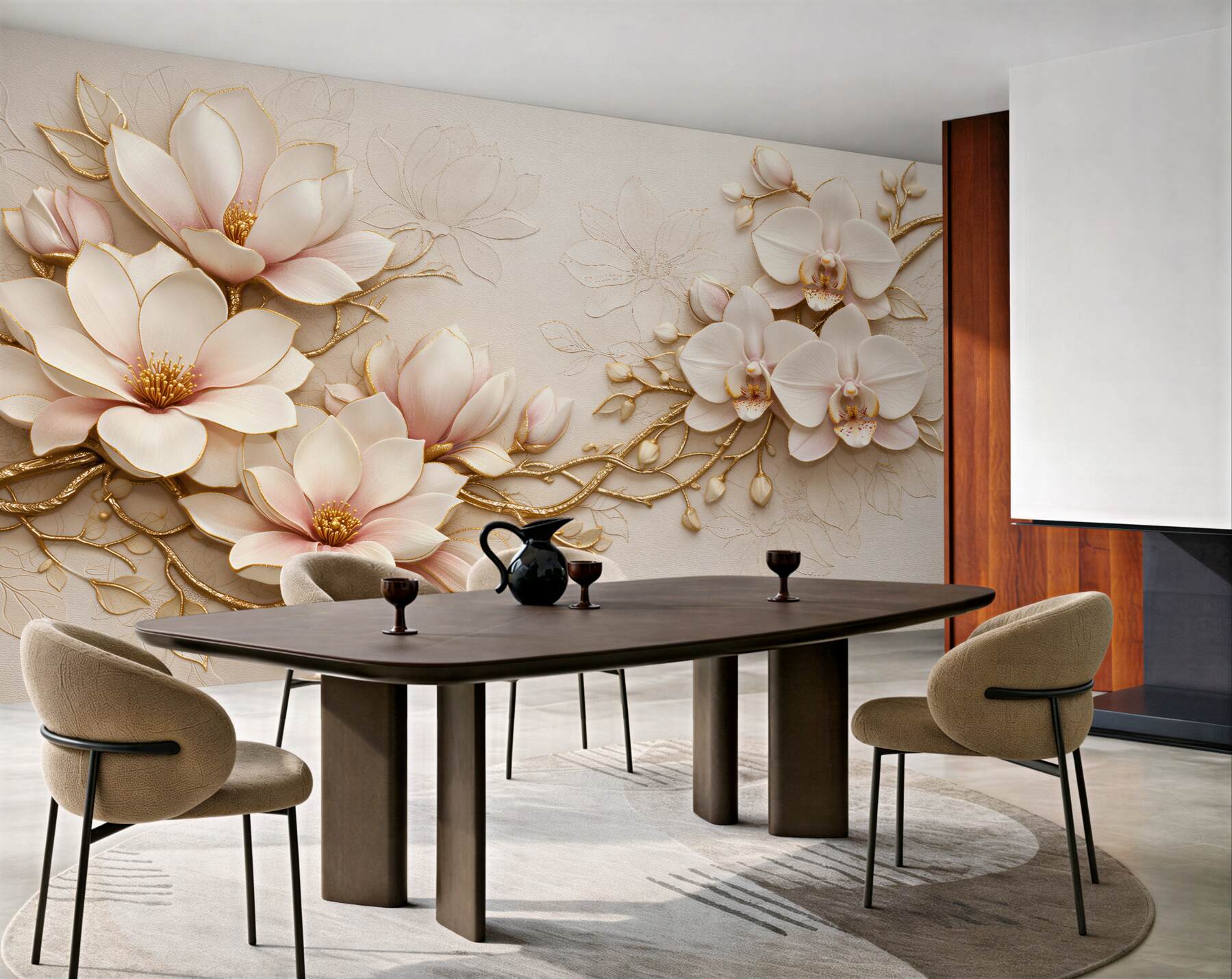 Fototapeta złote magnolie i orchidee glamour