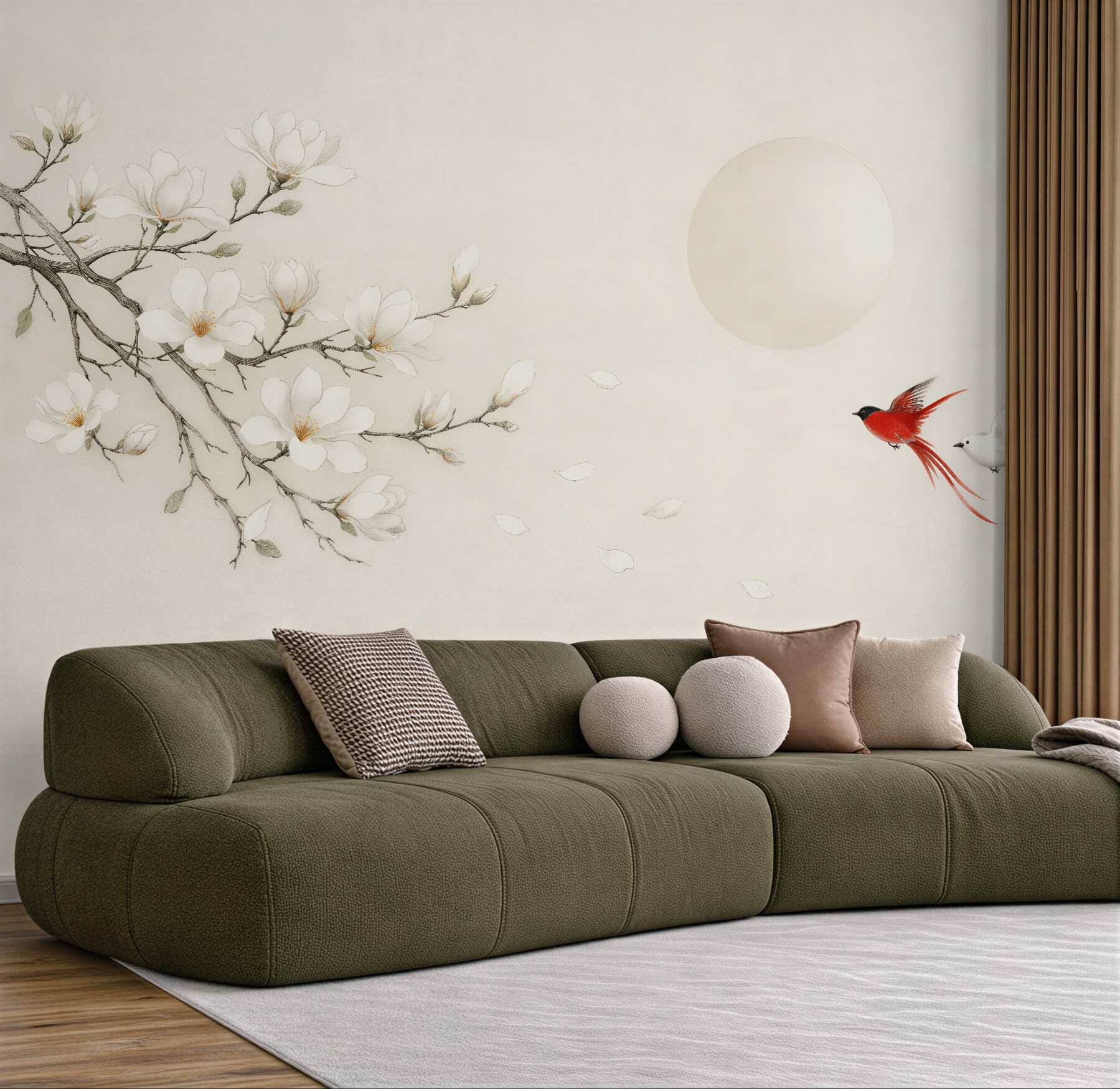 Fototapeta magnolie i ptaki w harmonii