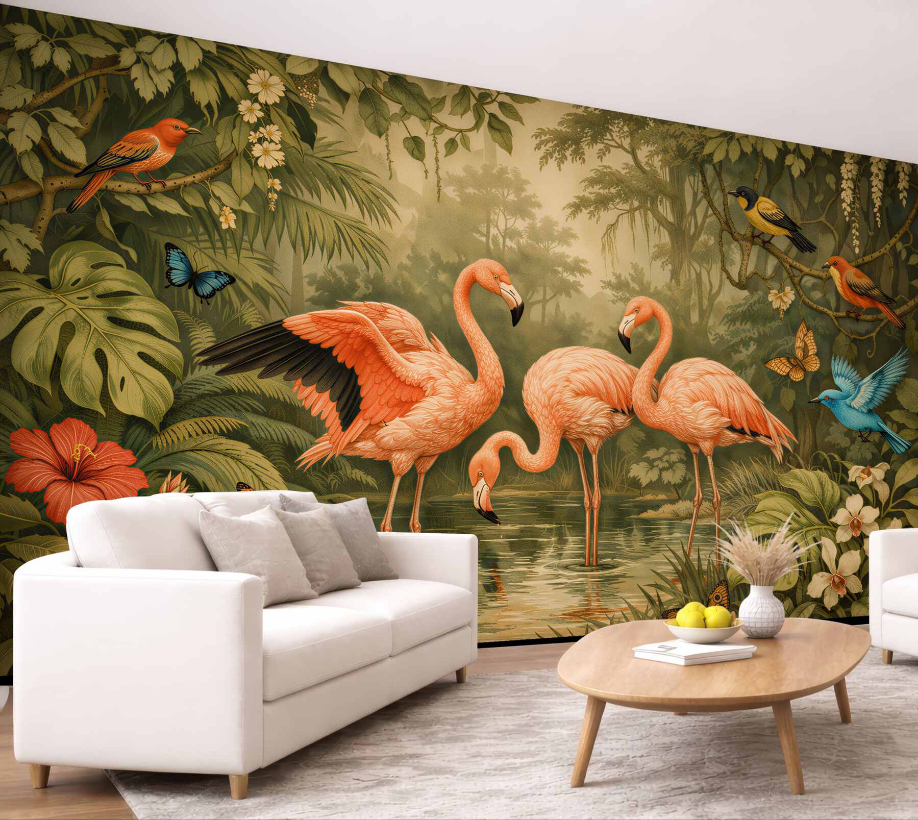Fototapeta flamingi w egzotycznej dżungli