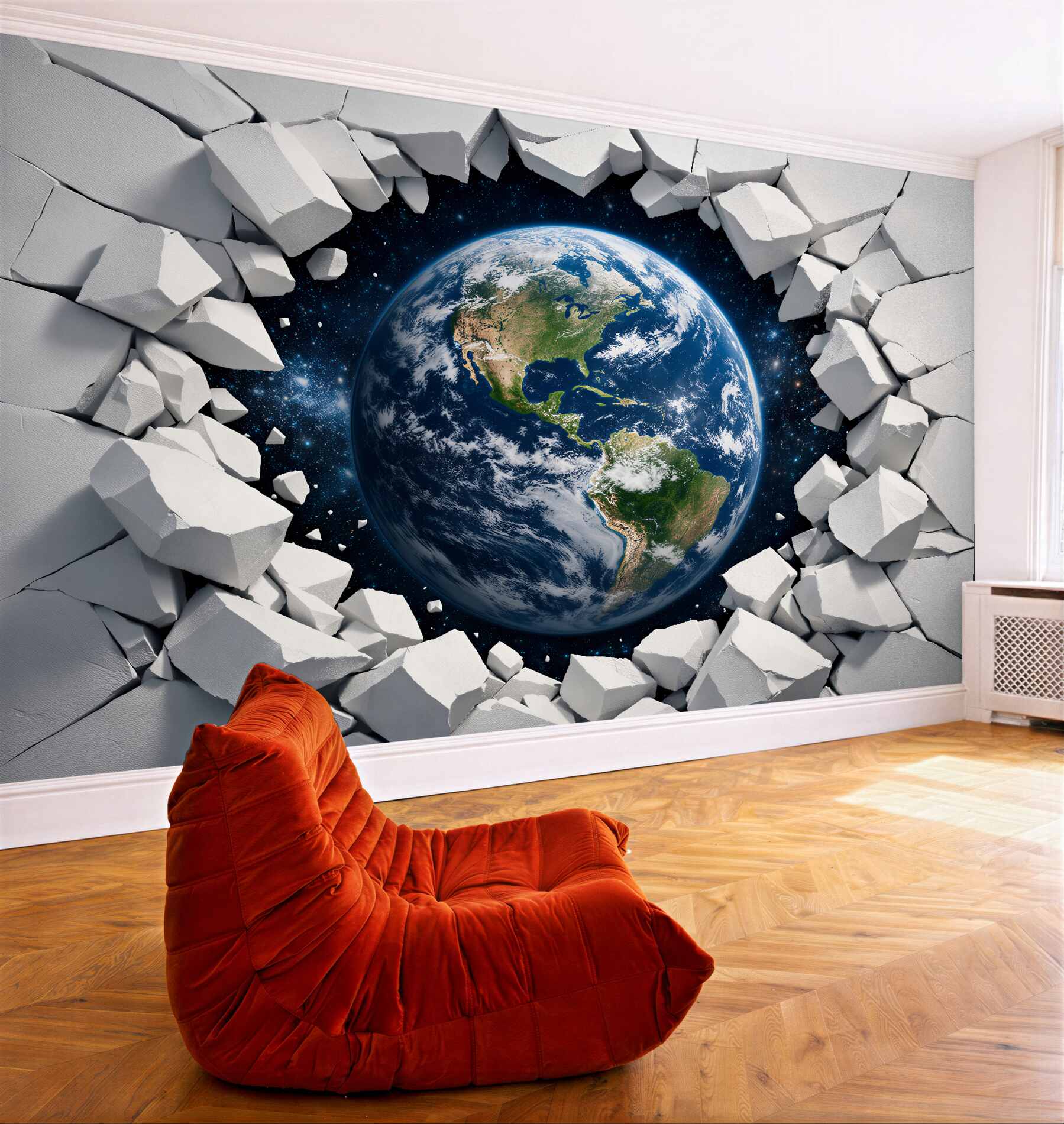 Fototapeta ziemia przebijająca ścianę 3d?v23