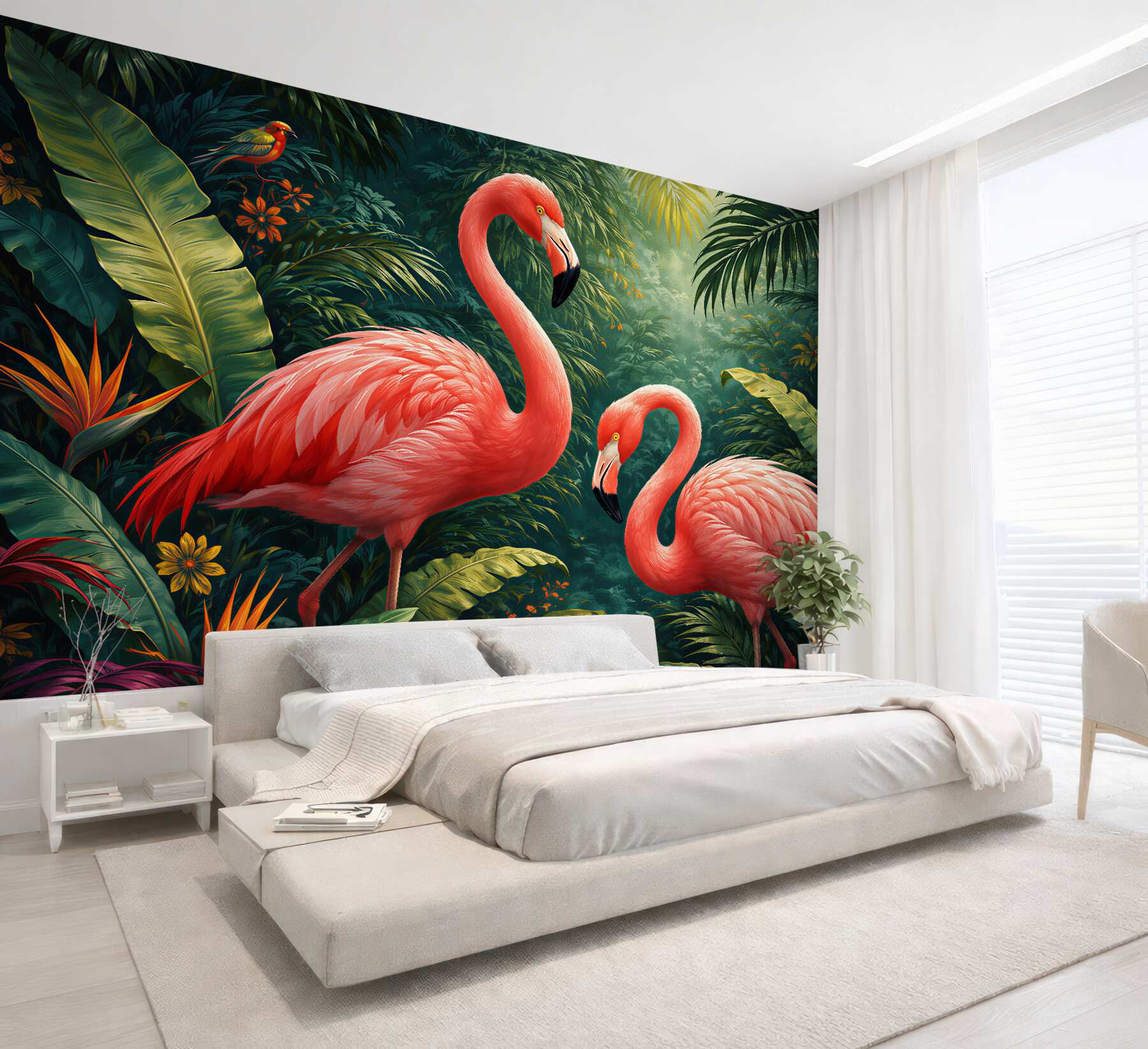 Fototapeta różowe flamingi w tropikalnej dżungli