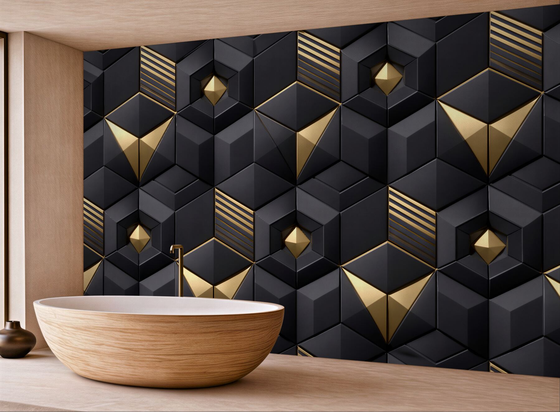Fototapeta czarno-złota geometryczna elegancja 3d?v23