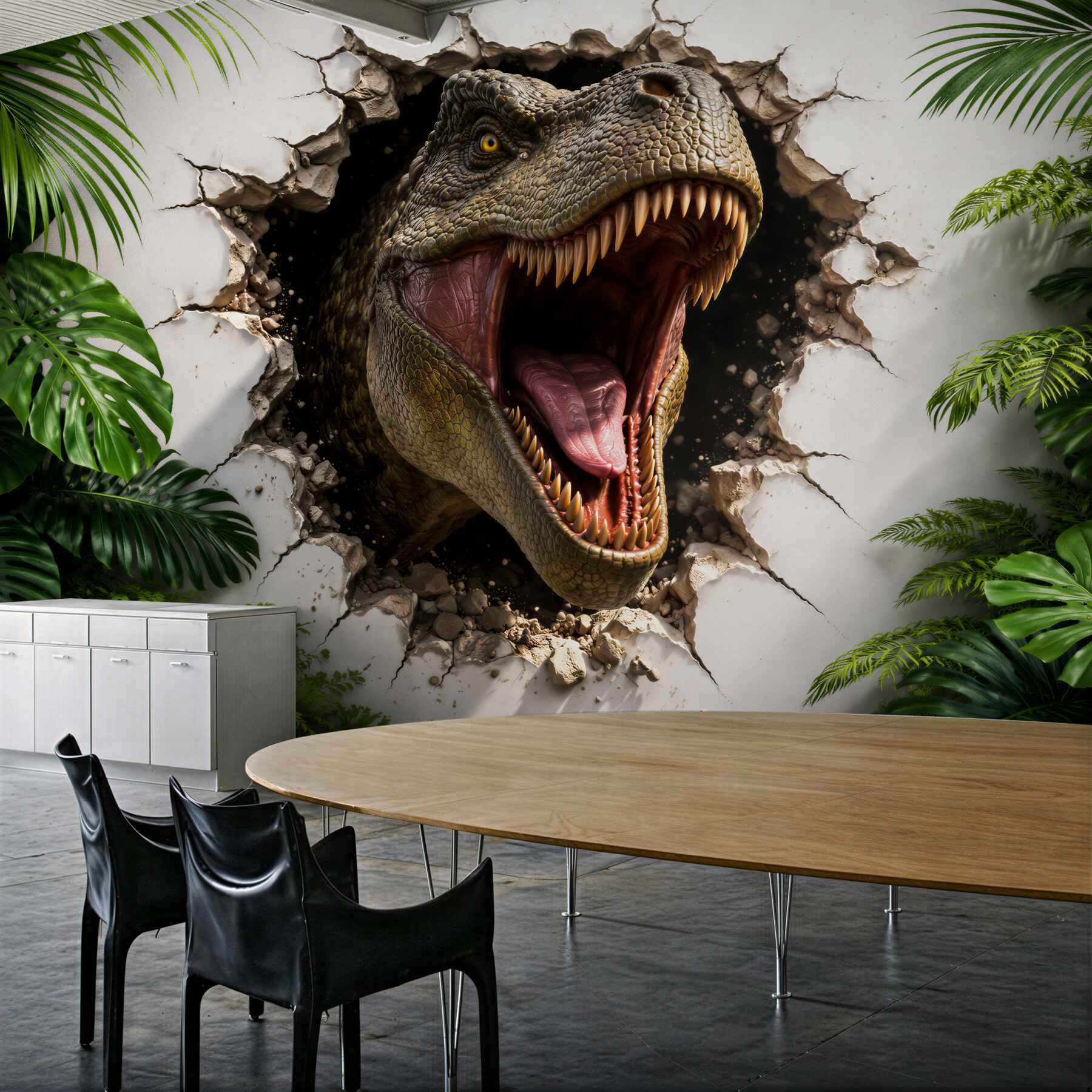 Fototapeta dinozaur 3d przebijający ścianę