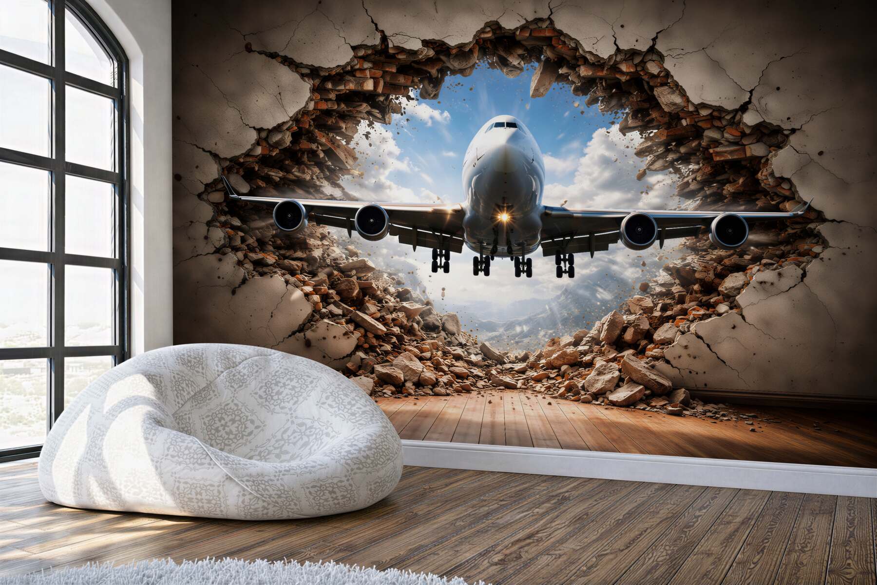 Fototapeta samolot przebijający ścianę 3d?v23