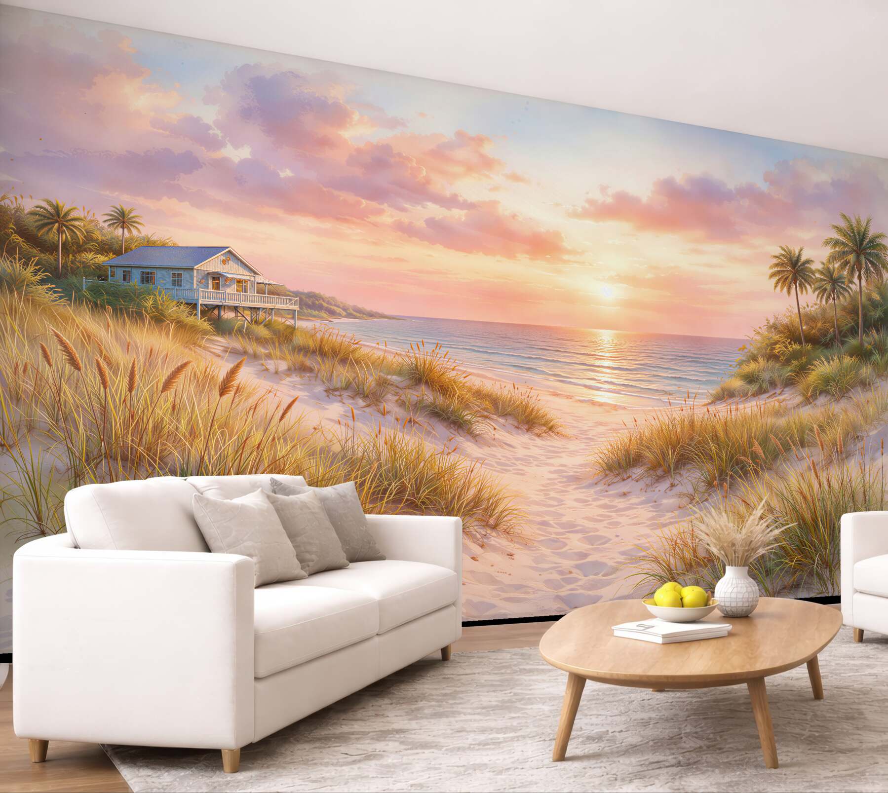 Fototapeta różowy zachód nad plażą