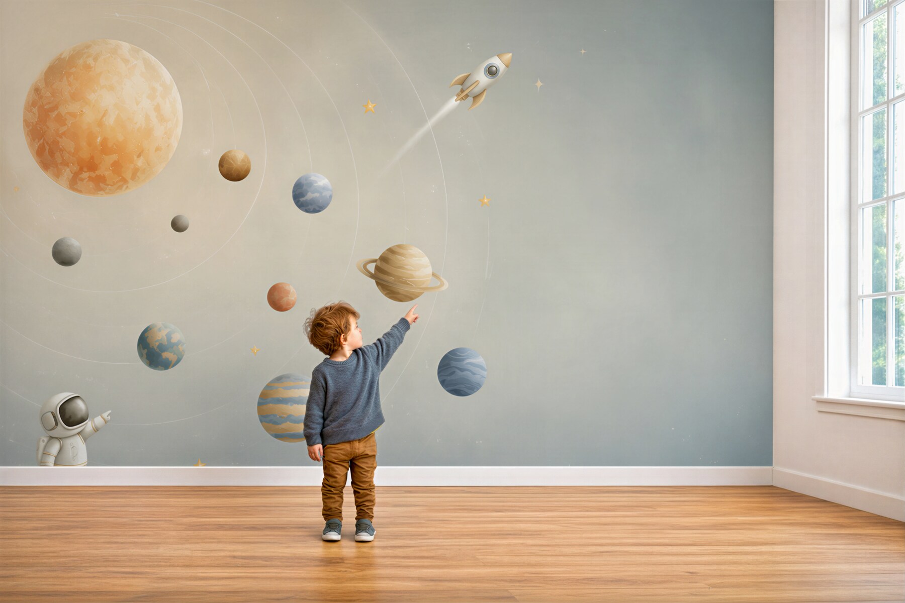 Fototapeta Astronauta patrzy na latającą rakietę?v23