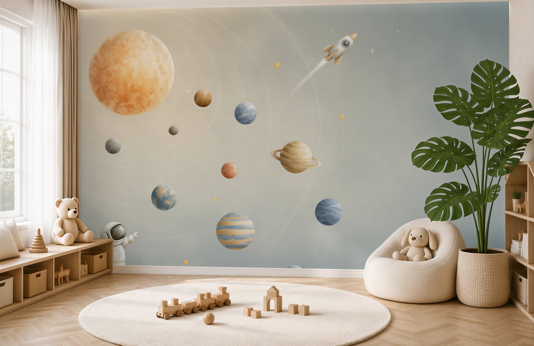 Fototapeta Astronauta patrzy na latającą rakietę?v23