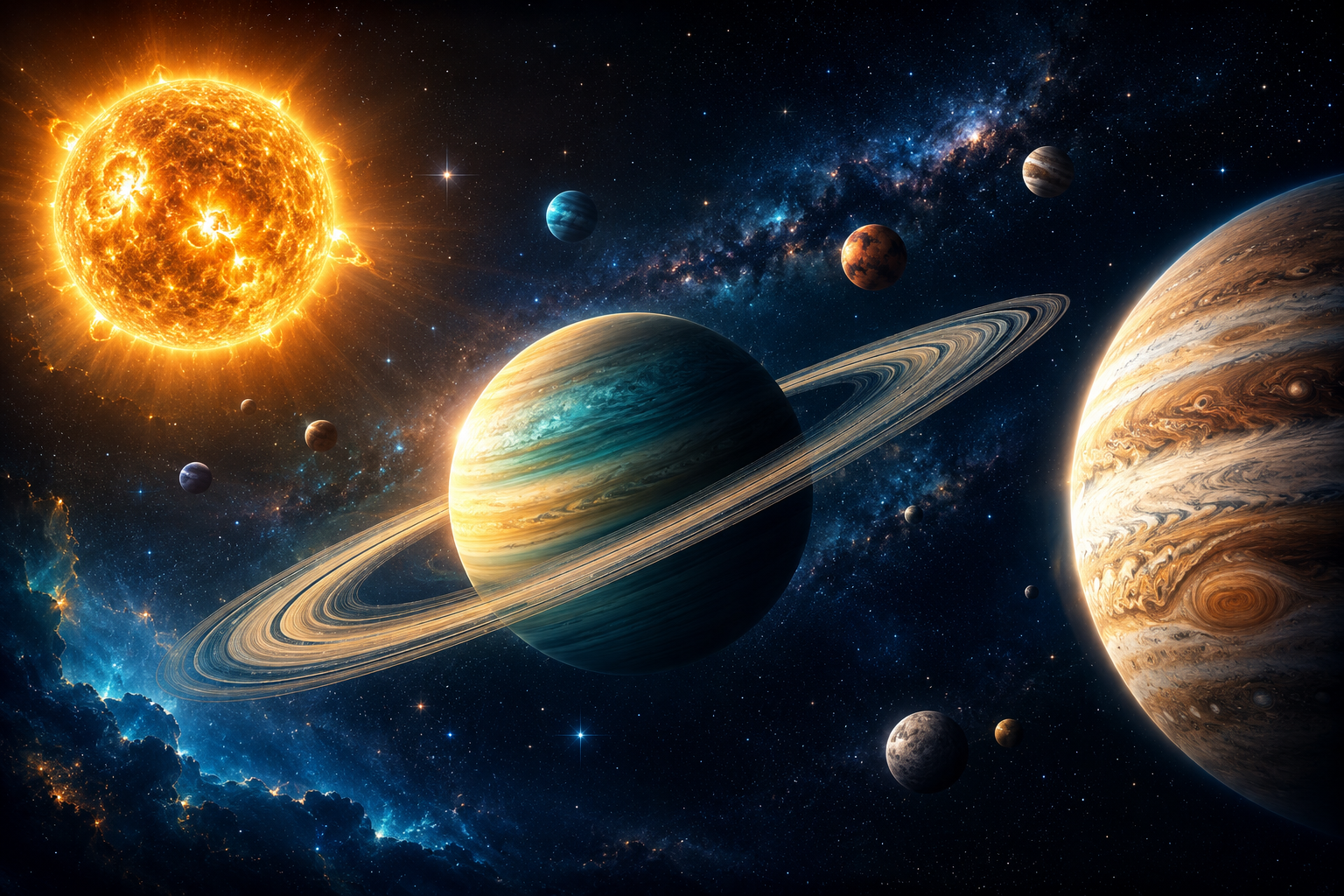 Fototapeta układ planet w jasnym kosmosie pastelowa