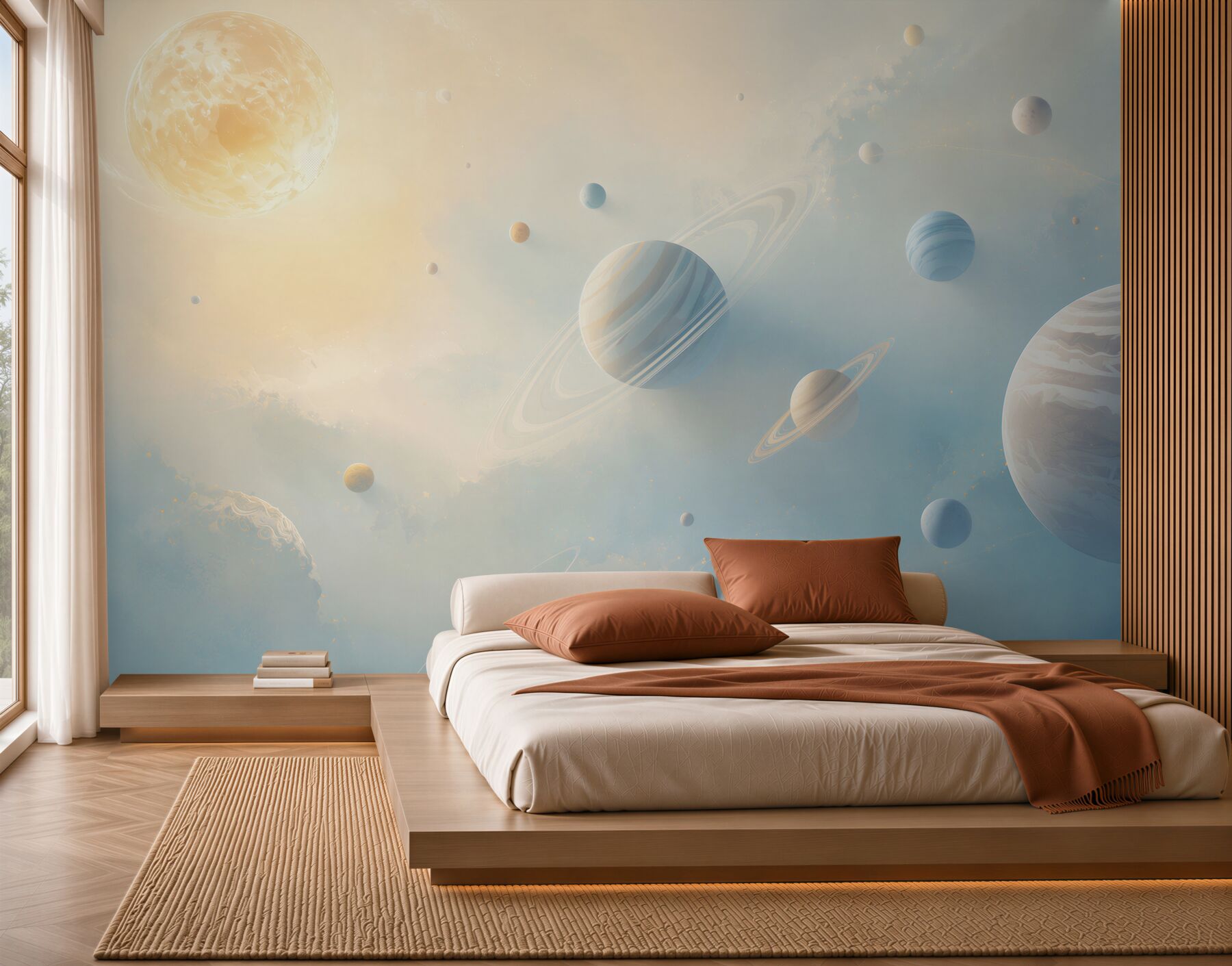 Fototapeta układ planet w jasnym kosmosie pastelowa
